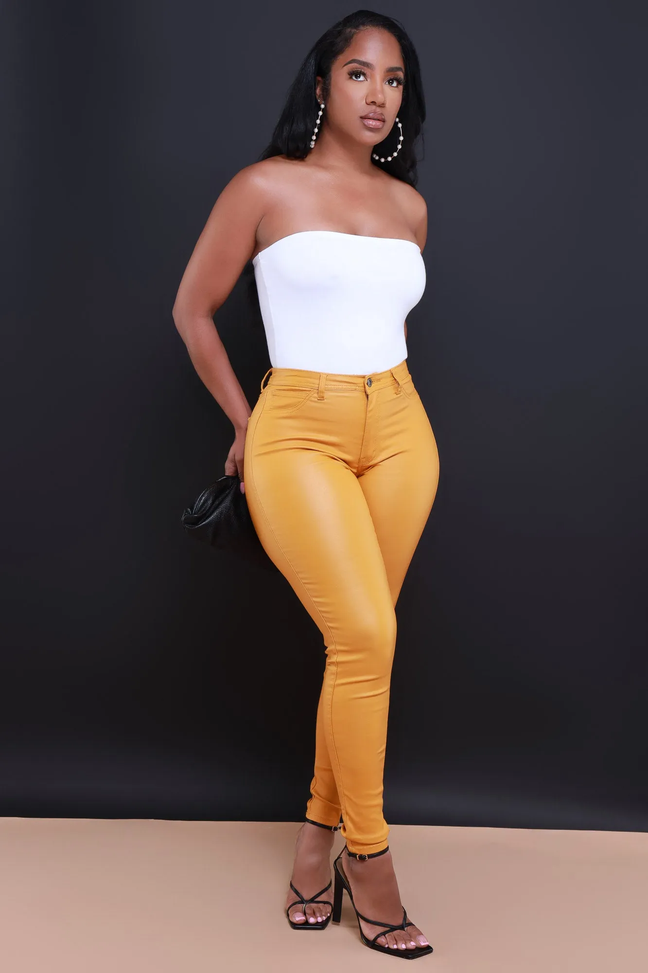 Curve You Faux Leather High Rise Pants - Mustard sold by Swankaposh product image thumbnail 4