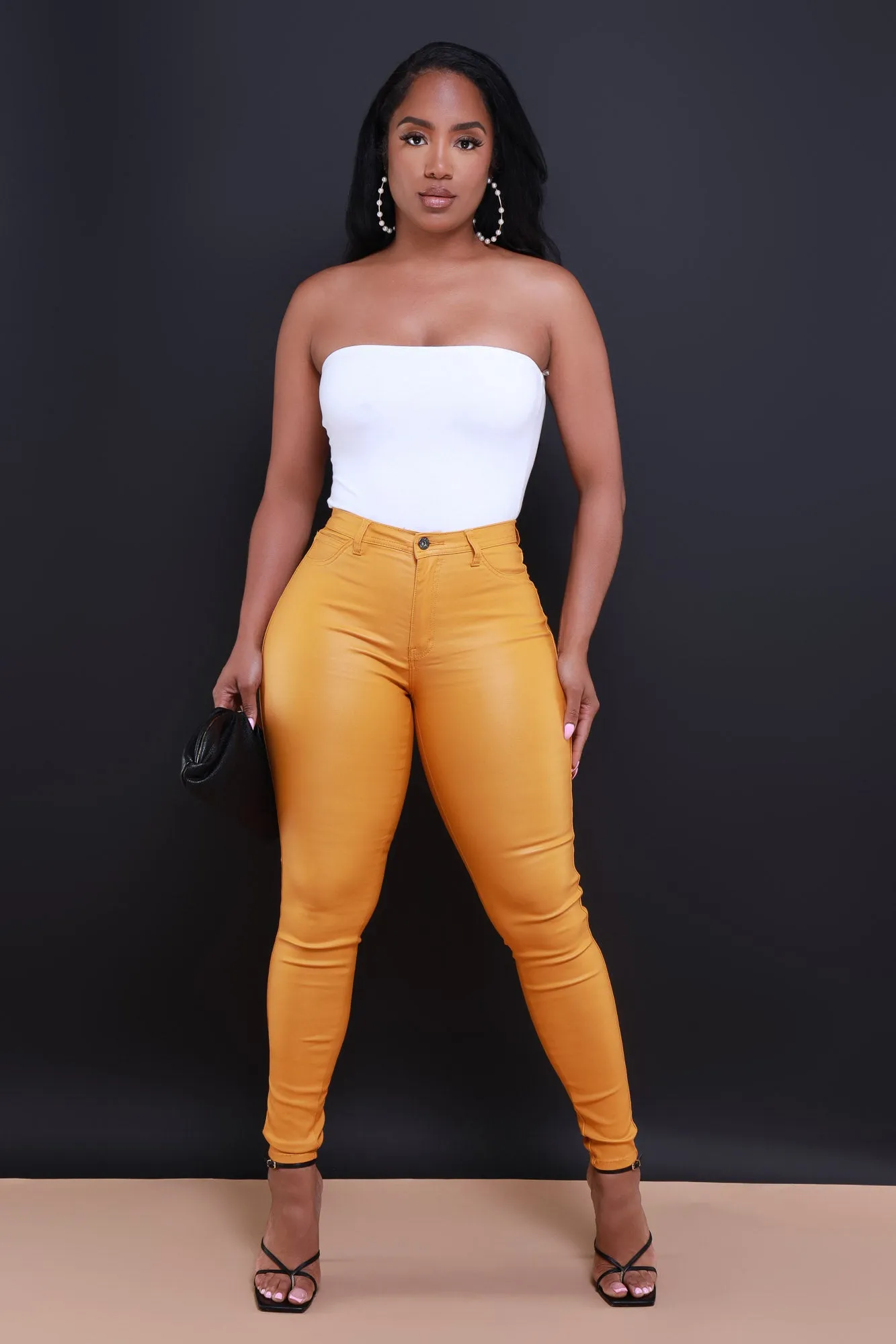 Curve You Faux Leather High Rise Pants - Mustard sold by Swankaposh
