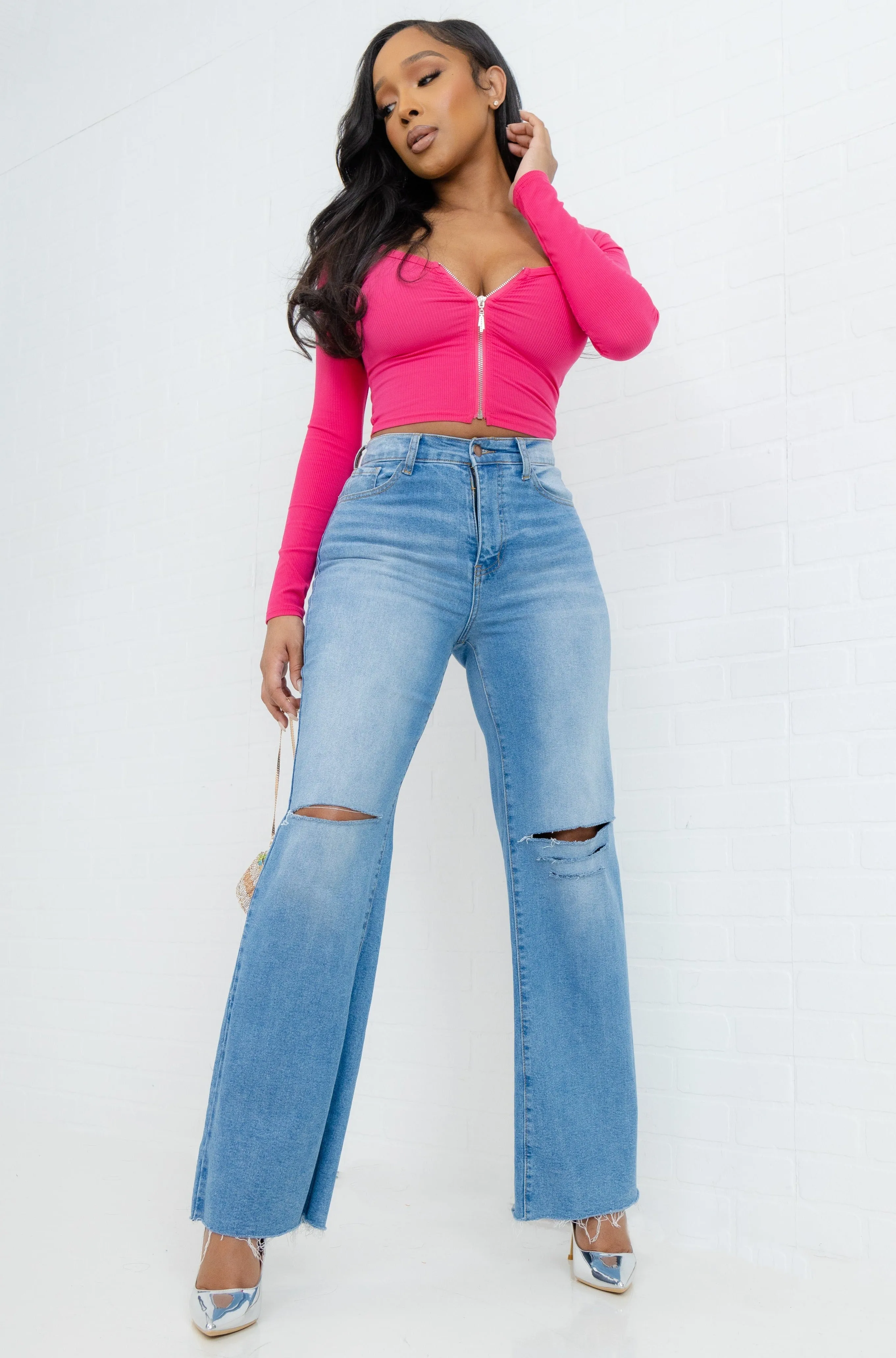 Act Like That Full Zip Crop Top - Fuchsia sold by Swankaposh product image thumbnail 2