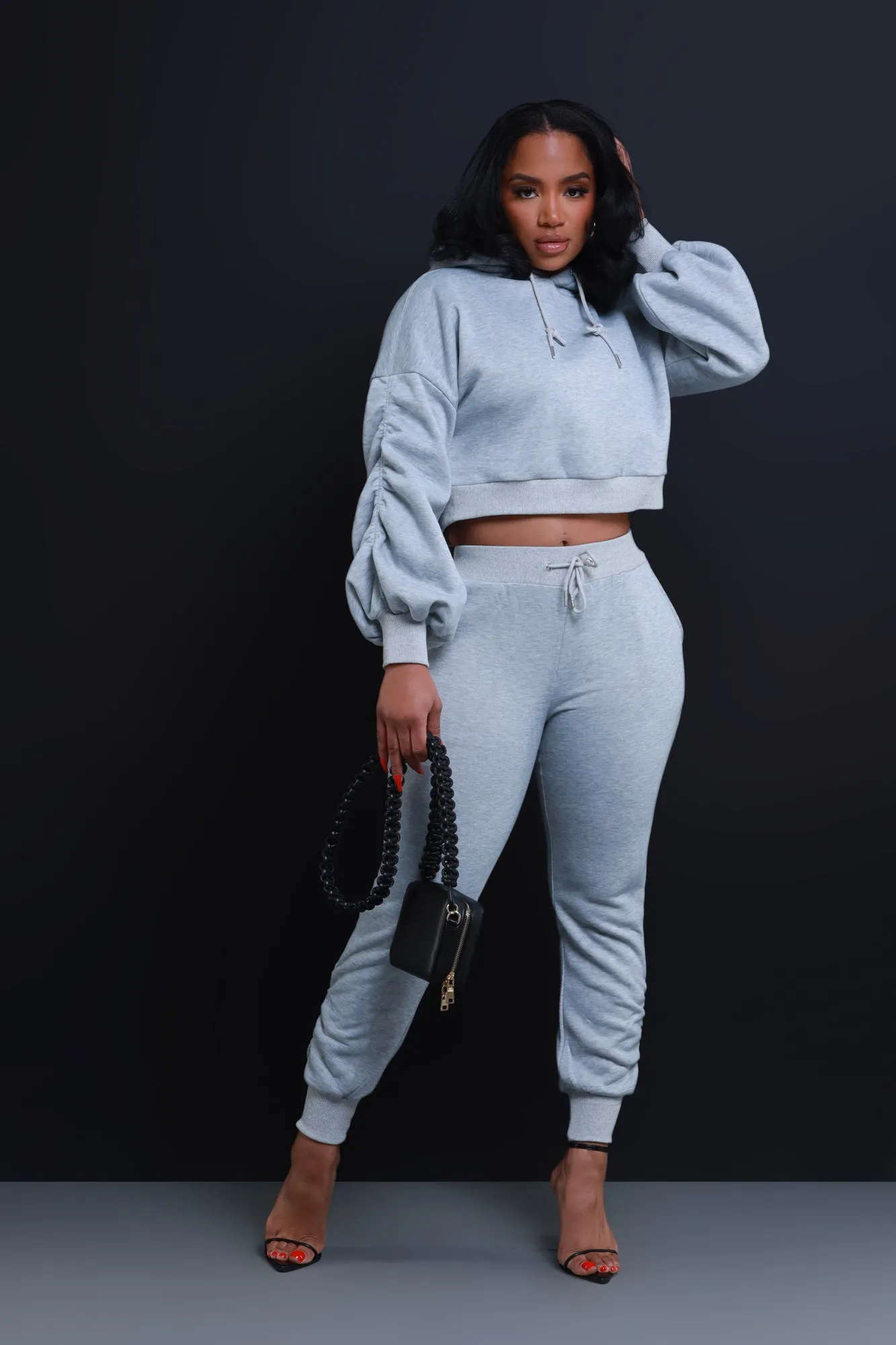 Who Said Ruched Hooded Jogger Set - Heather Grey sold by Swankaposh product image thumbnail 3