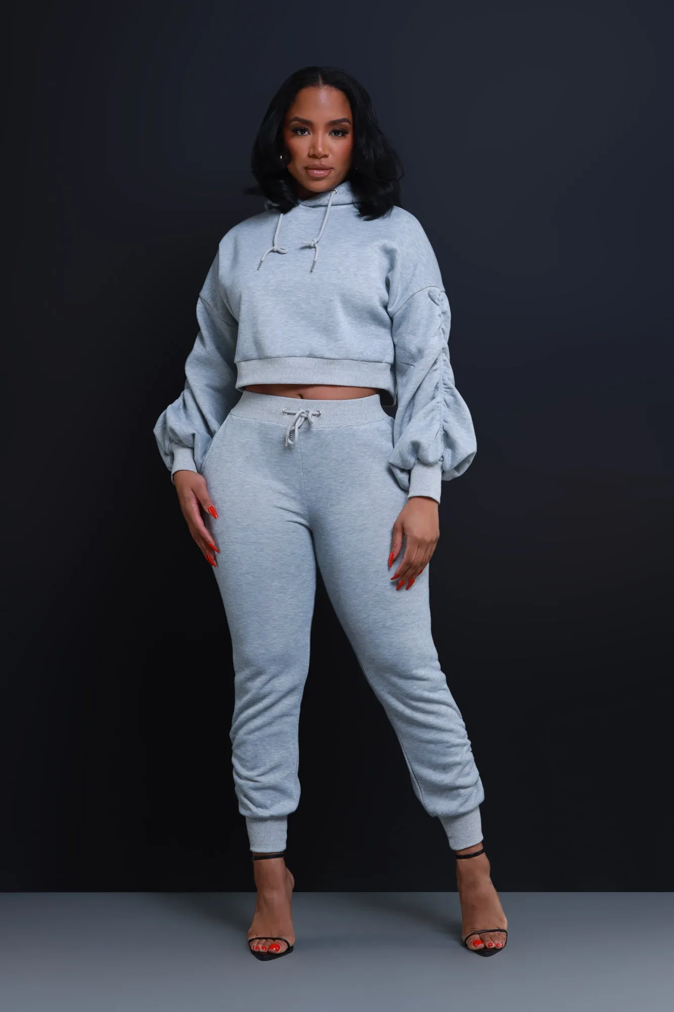 Who Said Ruched Hooded Jogger Set - Heather Grey sold by Swankaposh product image thumbnail 4