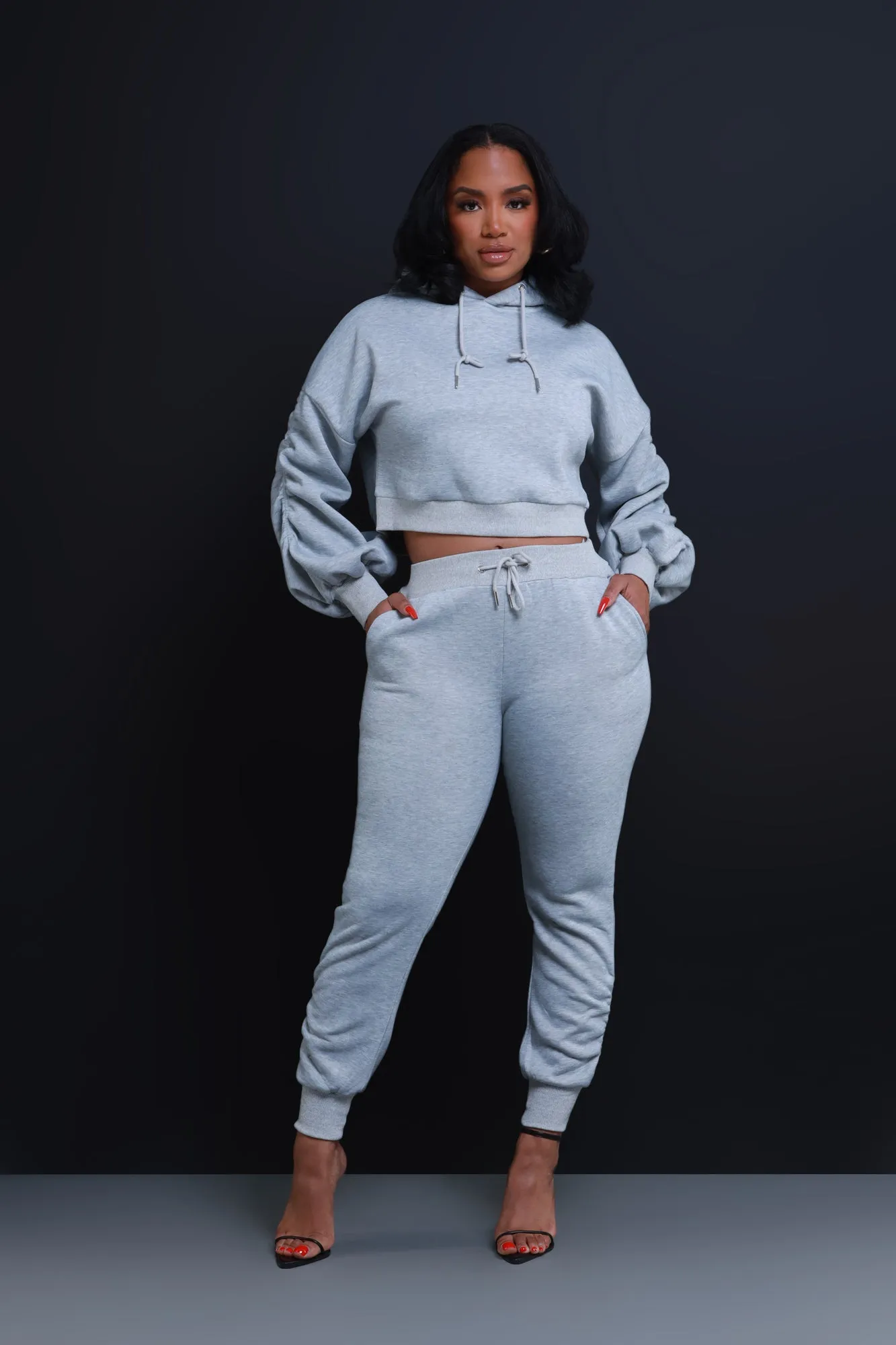 Who Said Ruched Hooded Jogger Set - Heather Grey sold by Swankaposh product image thumbnail 5