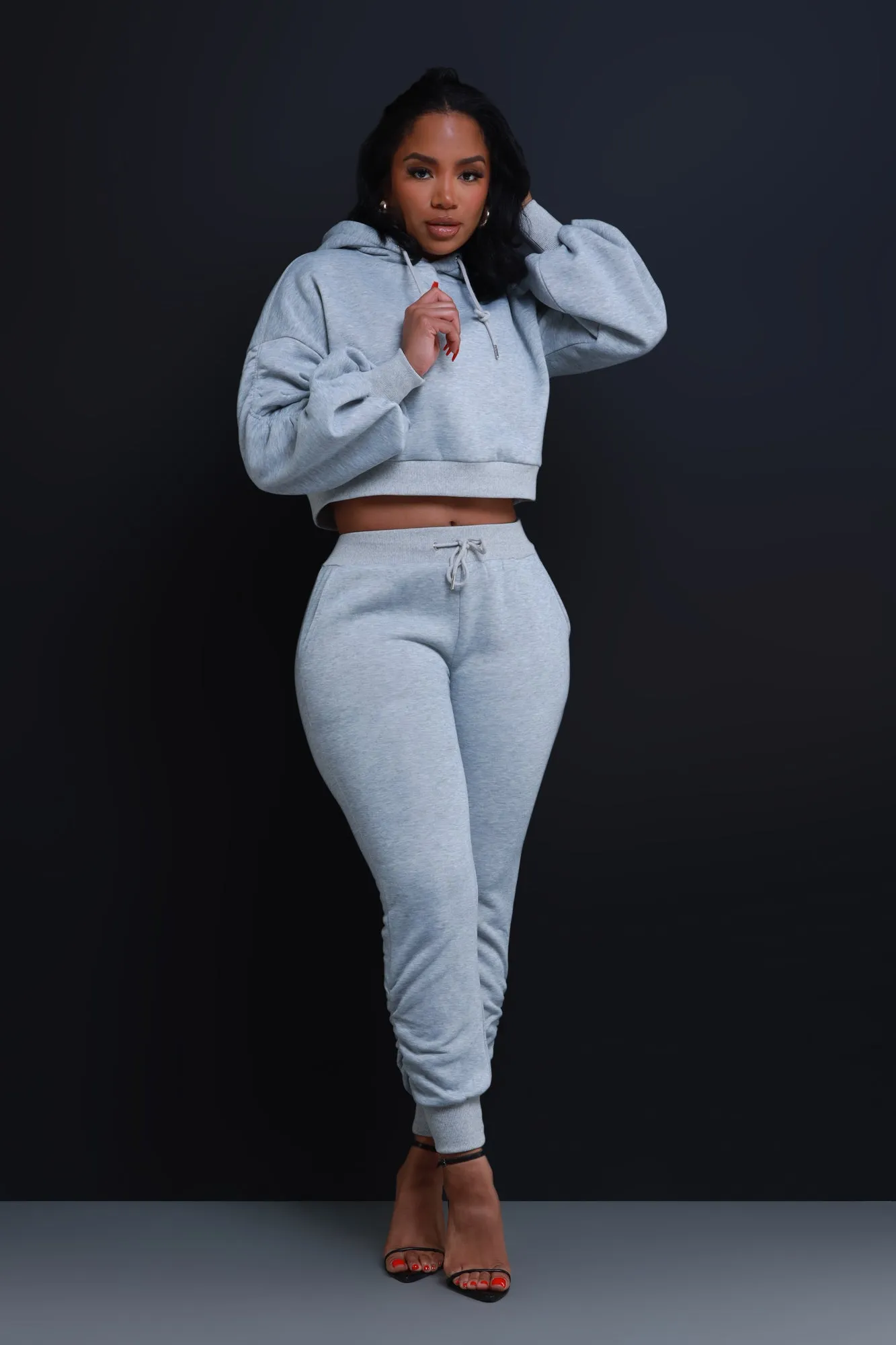 Who Said Ruched Hooded Jogger Set - Heather Grey sold by Swankaposh