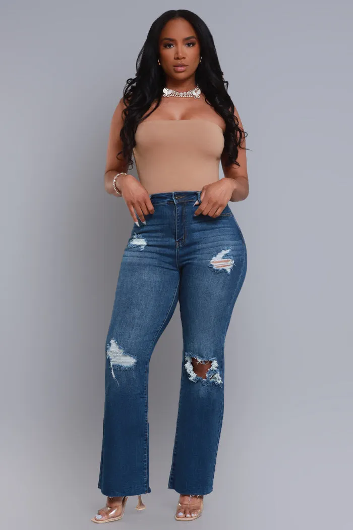 Rewind High Rise Distressed Straight Leg Jeans - Dark Wash sold by Swankaposh product image thumbnail 5