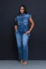 Used To Want Denim Cargo Jumpsuit - Medium Wash sold by Swankaposh