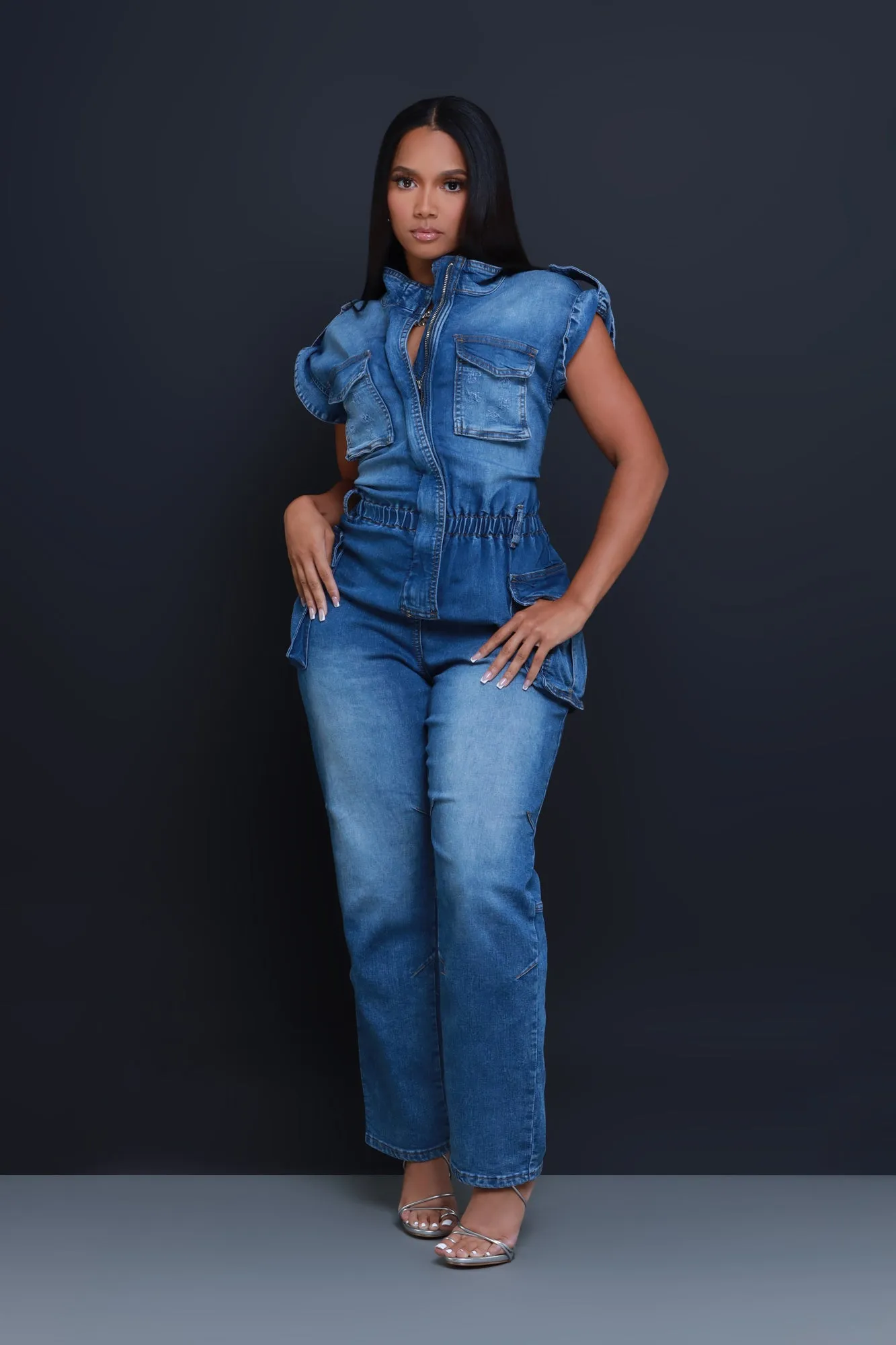 Used To Want Denim Cargo Jumpsuit - Medium Wash sold by Swankaposh product image thumbnail 2
