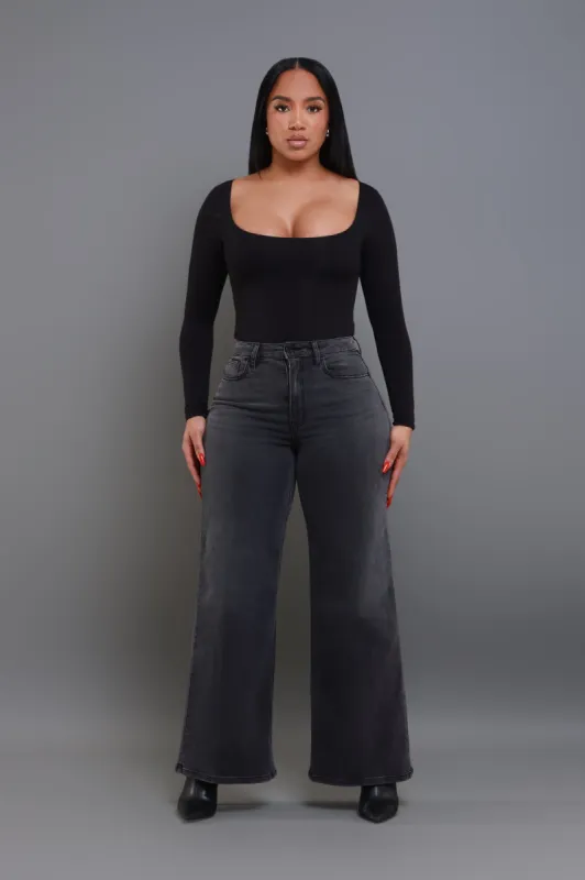 Bite Your Tongue High Rise Wide Leg Jeans - Black sold by Swankaposh