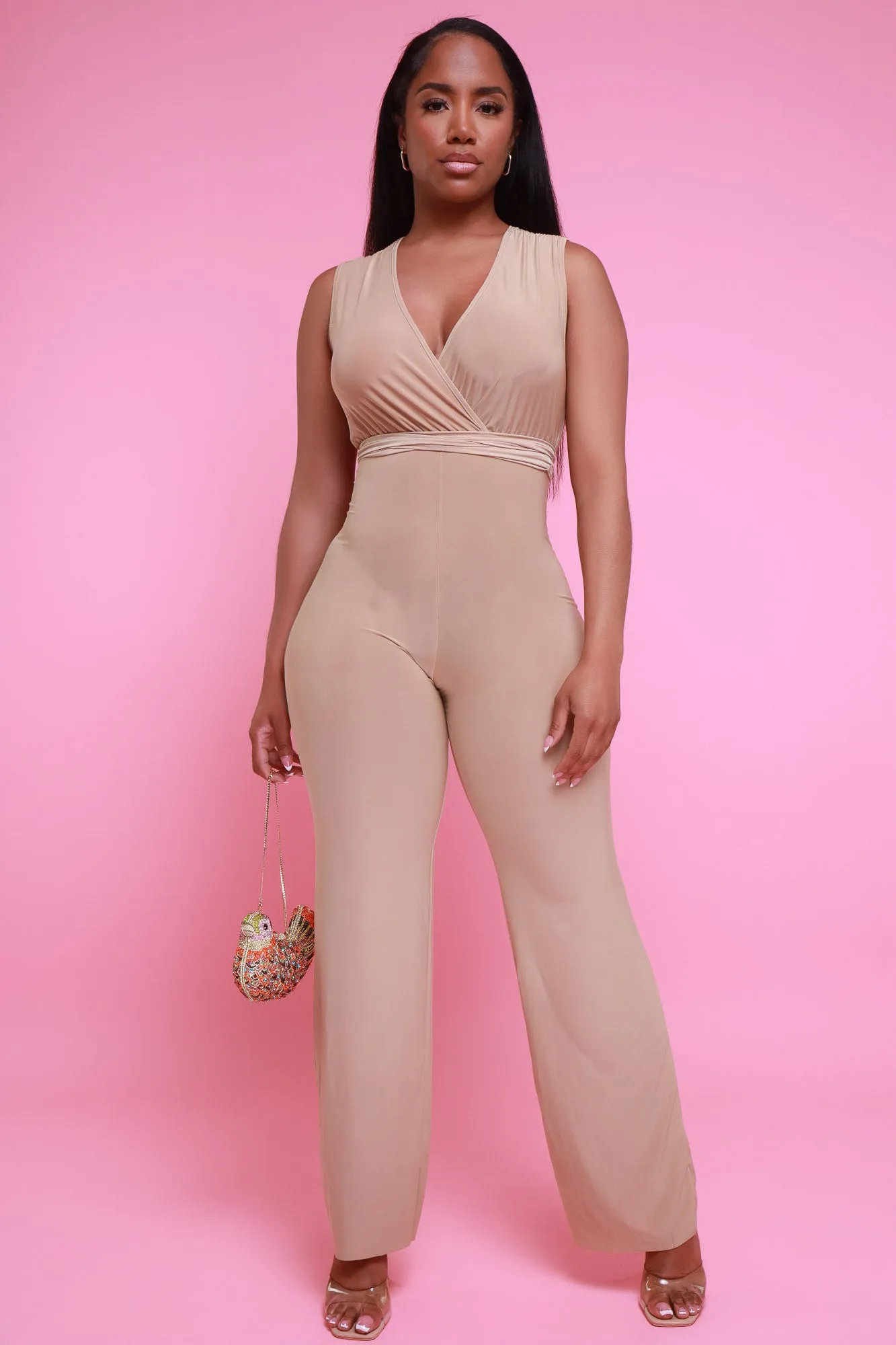 Off Topic Sleeveless Wrap Jumpsuit - Khaki sold by Swankaposh product image thumbnail 5