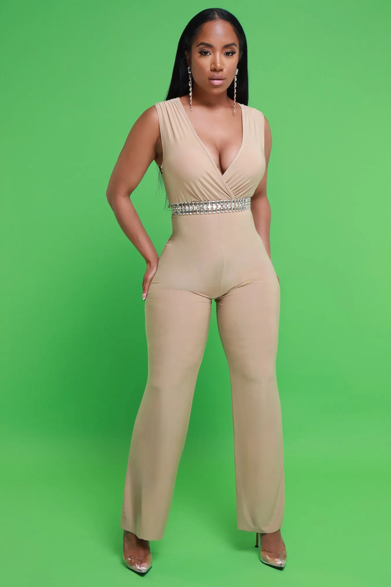 Off Topic Sleeveless Wrap Jumpsuit - Khaki sold by Swankaposh product image thumbnail 2