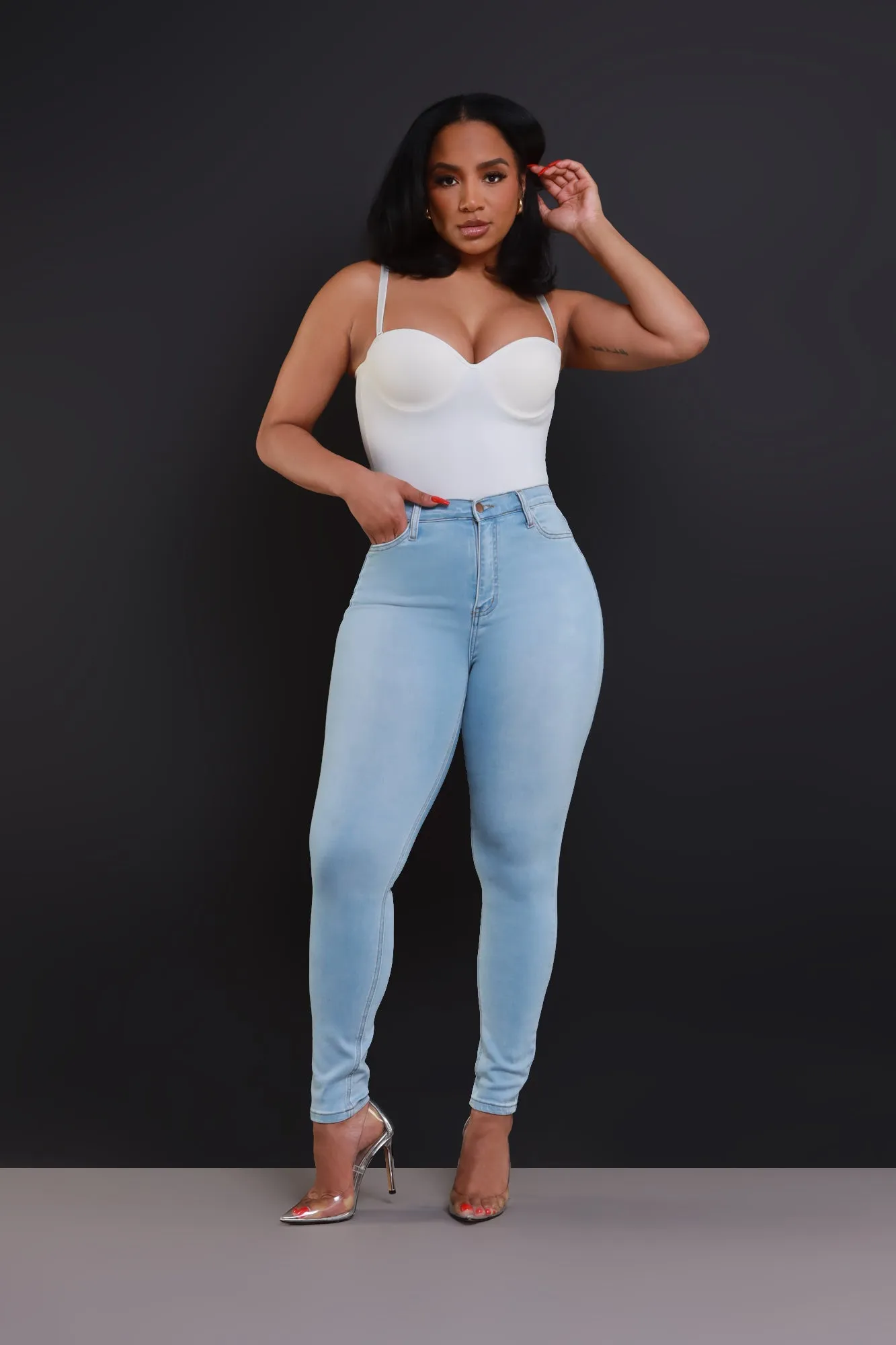 Call Me Up High Rise Skinny Jeans - Light Wash sold by Swankaposh product image thumbnail 4