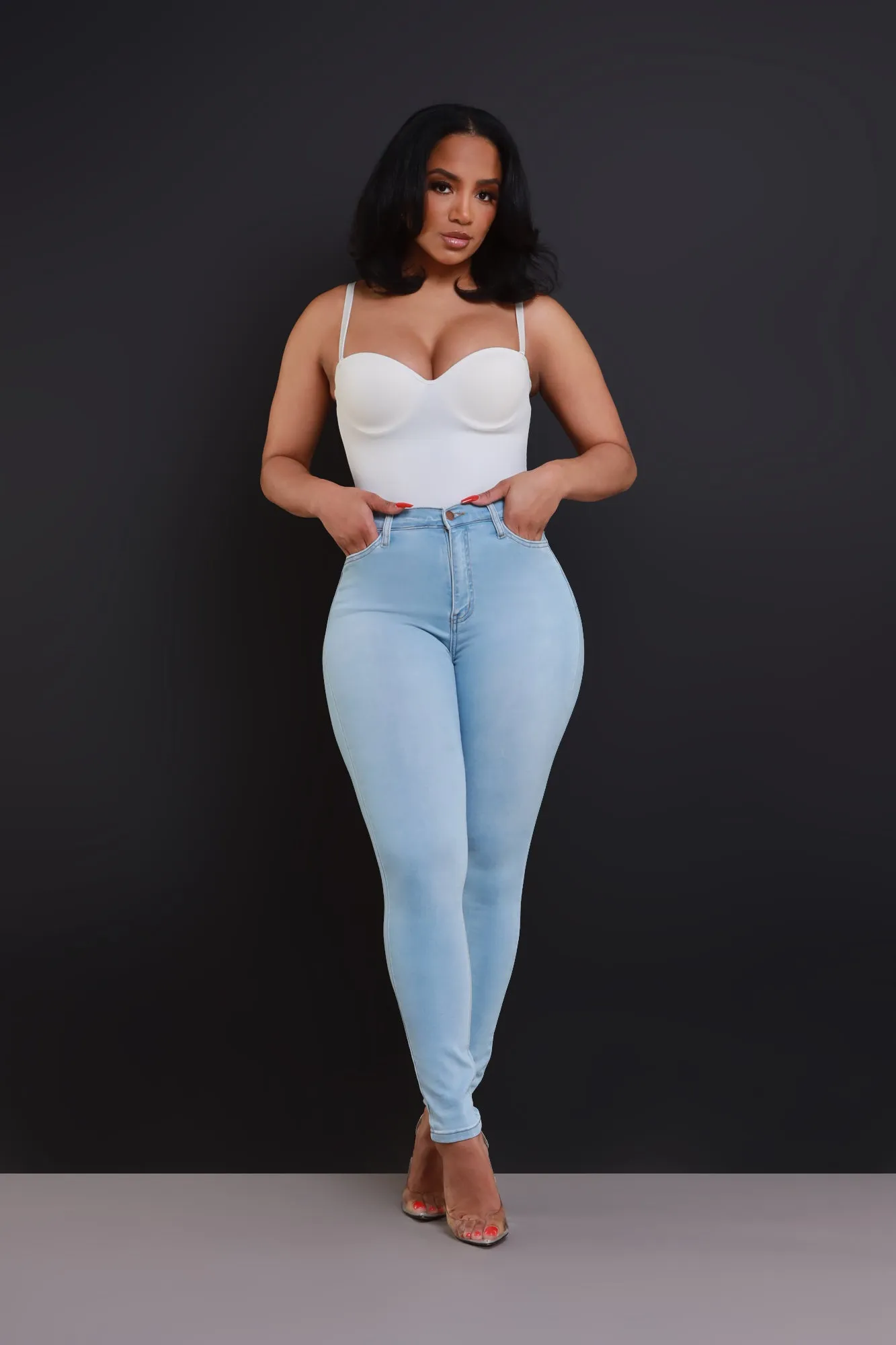 Call Me Up High Rise Skinny Jeans - Light Wash sold by Swankaposh