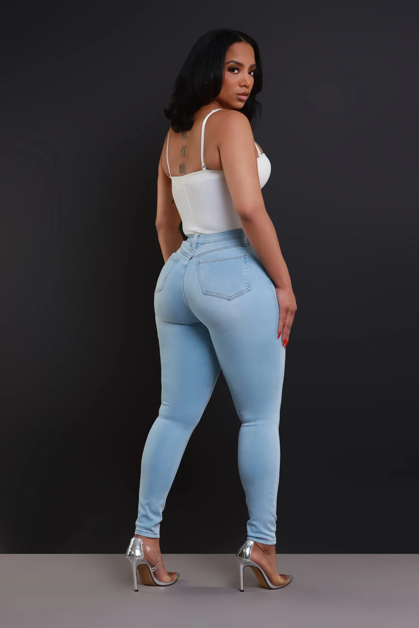 Call Me Up High Rise Skinny Jeans - Light Wash sold by Swankaposh product image thumbnail 3