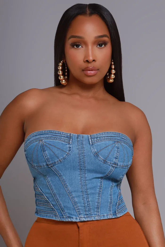 Kinda Crazy Denim Corset Top - Light Wash sold by Swankaposh product image thumbnail 2
