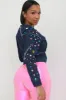 Bejeweled Embellished Denim Jacket - Medium Blue sold by Swankaposh