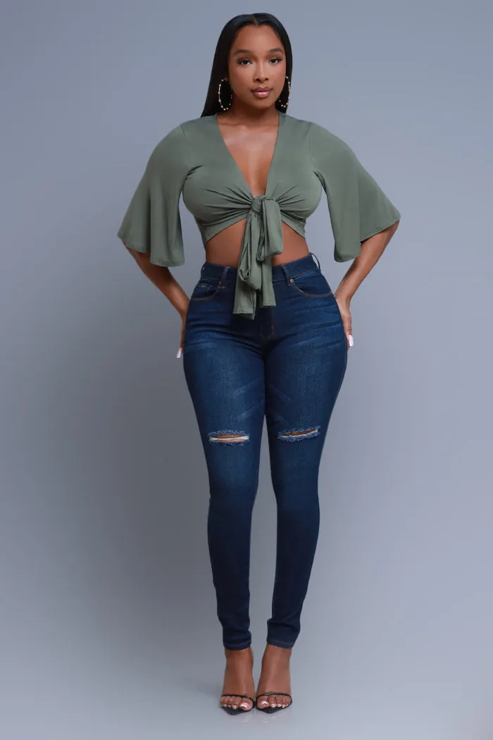 Stay There Tie-Up Cropped Blouse - Light Olive sold by Swankaposh product image thumbnail 4