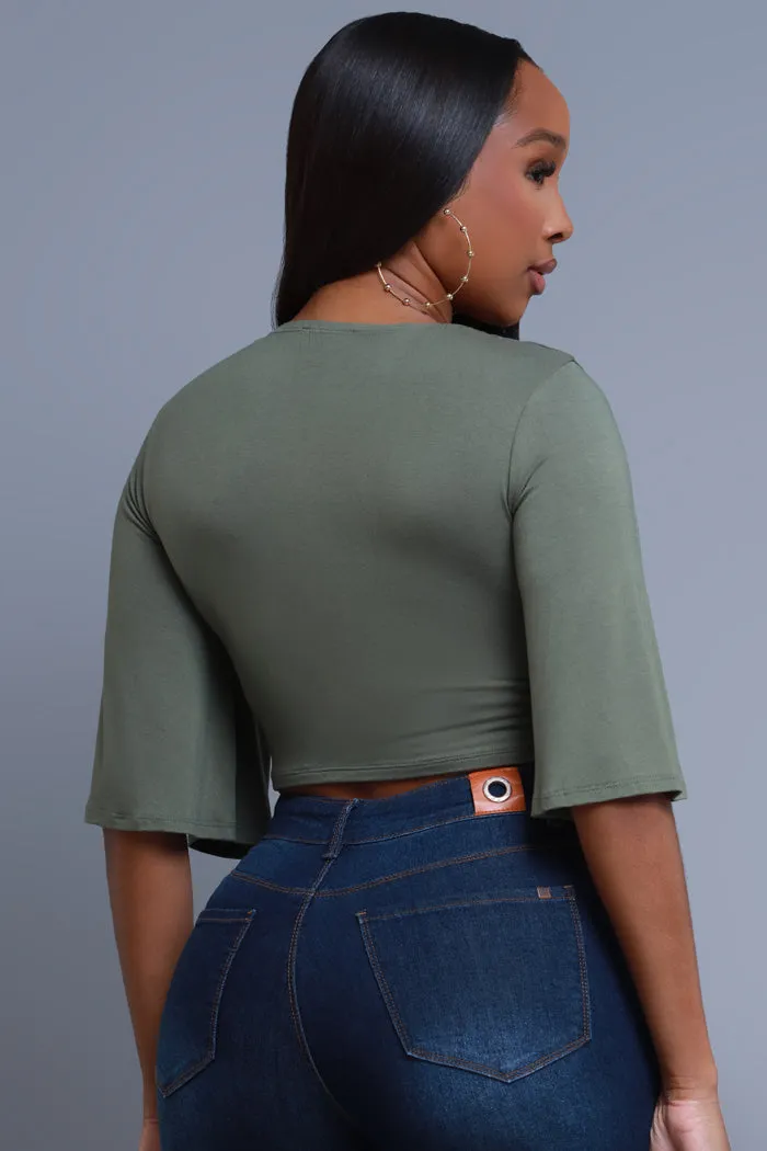 Stay There Tie-Up Cropped Blouse - Light Olive sold by Swankaposh product image thumbnail 3