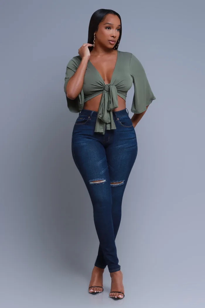 Stay There Tie-Up Cropped Blouse - Light Olive sold by Swankaposh product image thumbnail 5