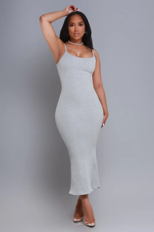 Status Check Cellulite Deleter Strappy Ribbed Maxi Dress - Heather Grey sold by Swankaposh