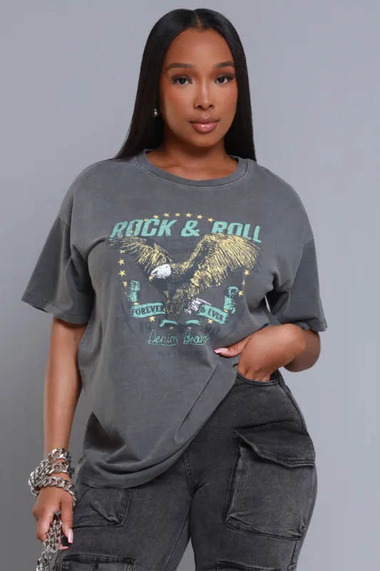 Rock Forever Oversized Graphic T-Shirt - Charcoal sold by Swankaposh