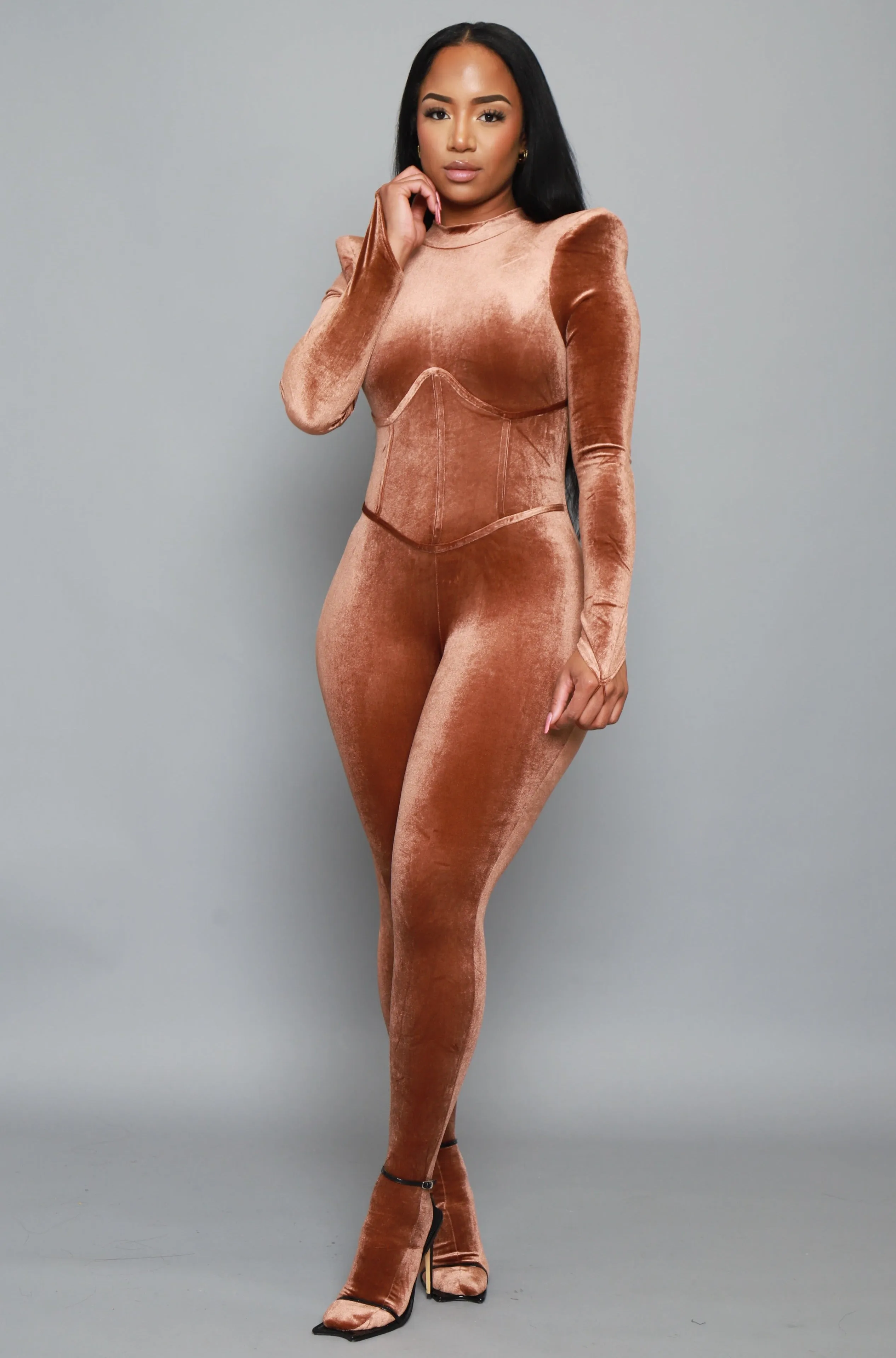 Before You Go Velvet Corset Jumpsuit - Mocha sold by Swankaposh product image thumbnail 4