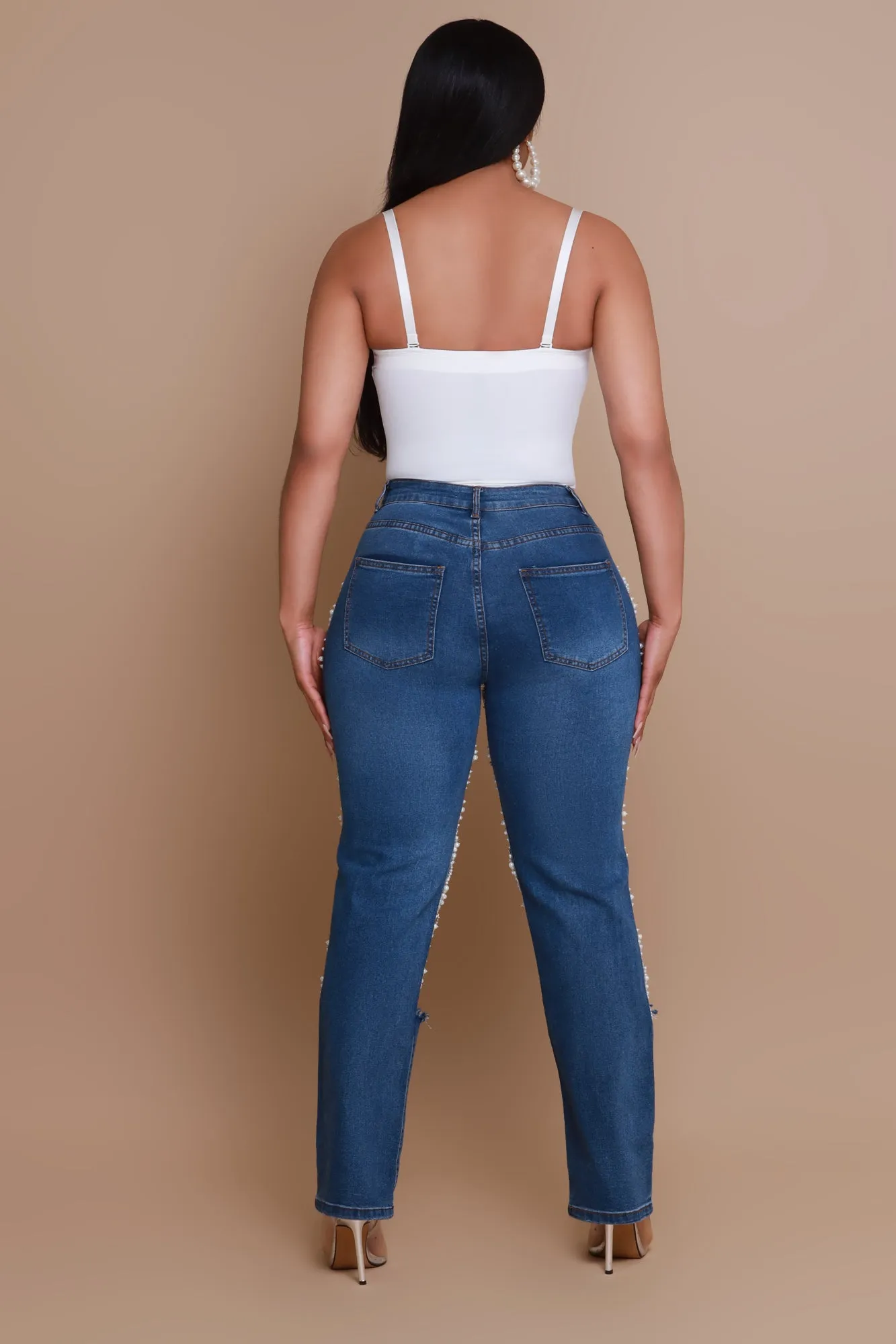 Pearl Usual Pearl Embellished Straight Leg Jeans - Dark Wash sold by Swankaposh product image thumbnail 2