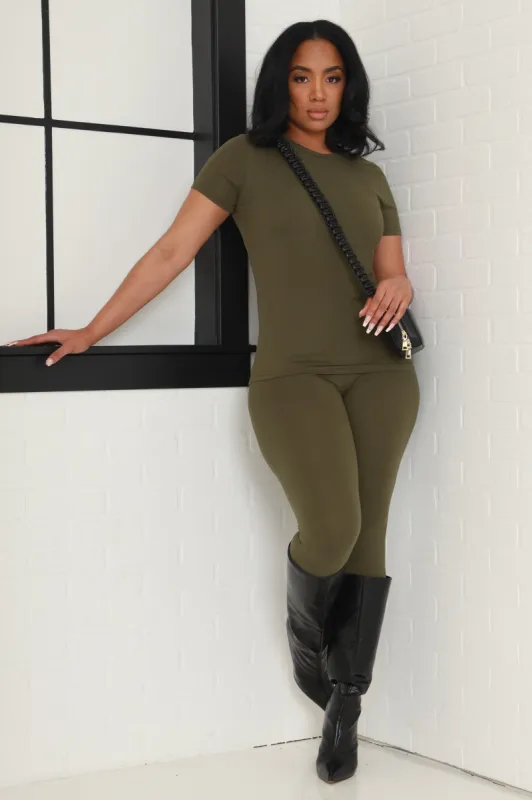 Perfect Timing Short Sleeve Pants Set - Olive sold by Swankaposh