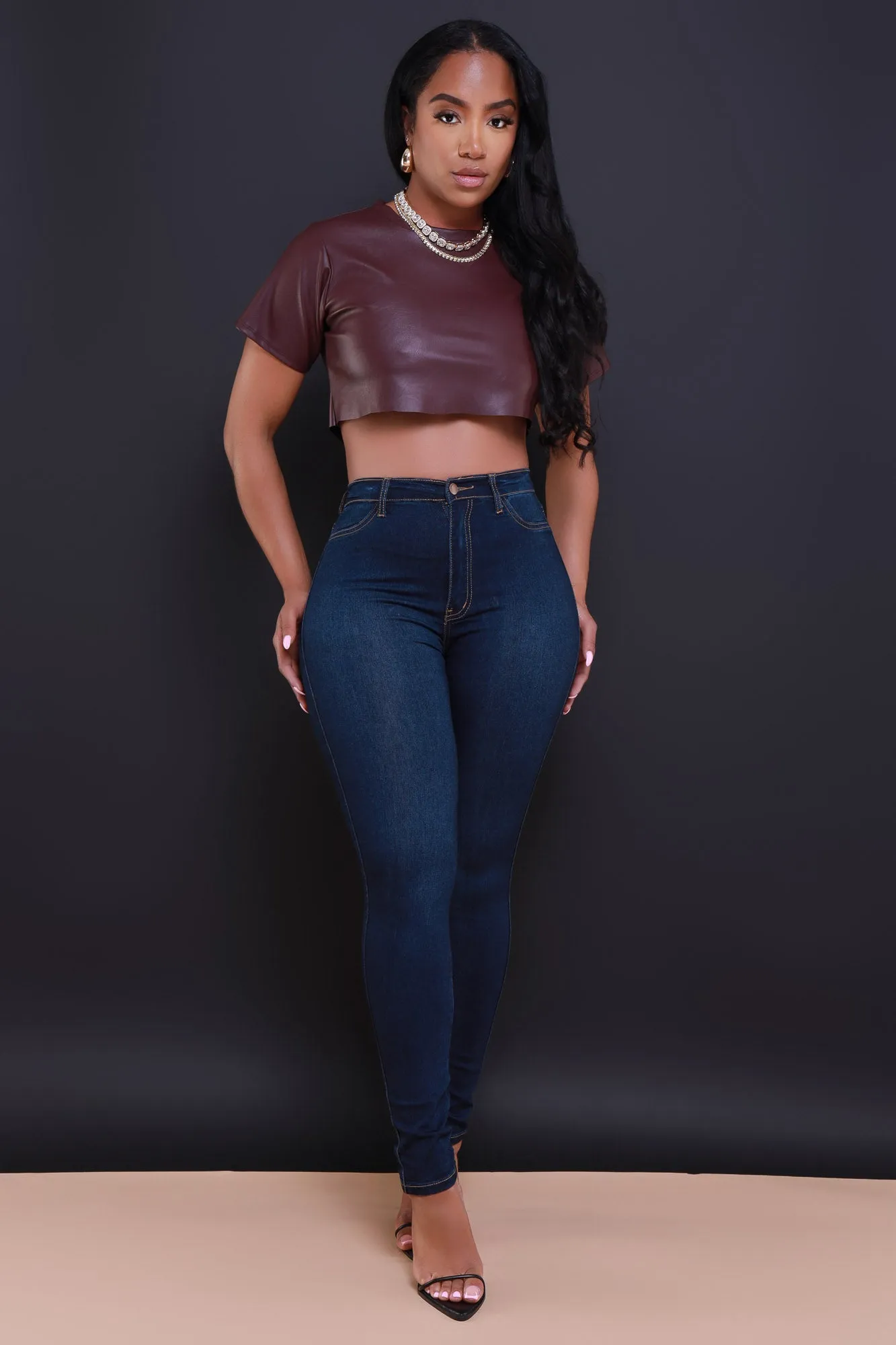 Act Grown Faux Leather Crop Top - Burgundy sold by Swankaposh product image thumbnail 4