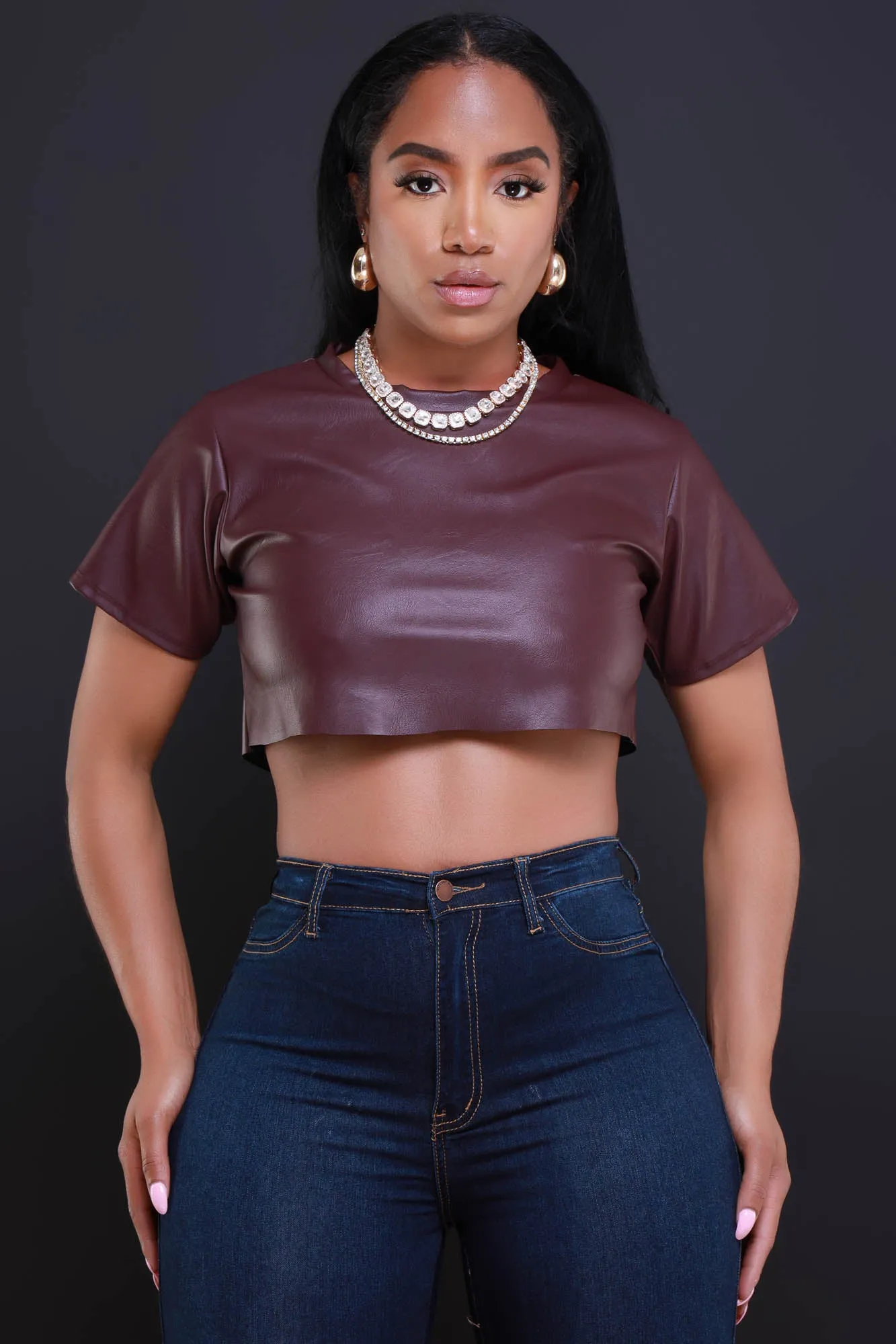 Act Grown Faux Leather Crop Top - Burgundy sold by Swankaposh