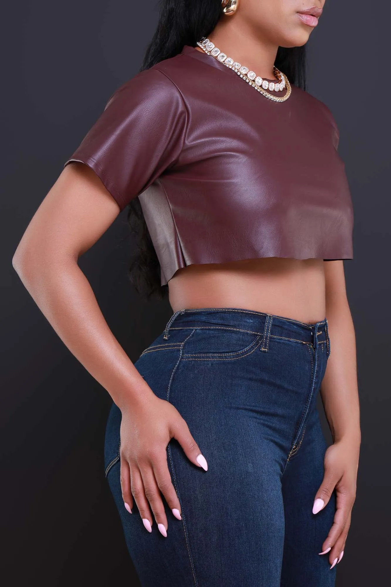 Act Grown Faux Leather Crop Top - Burgundy sold by Swankaposh product image thumbnail 3