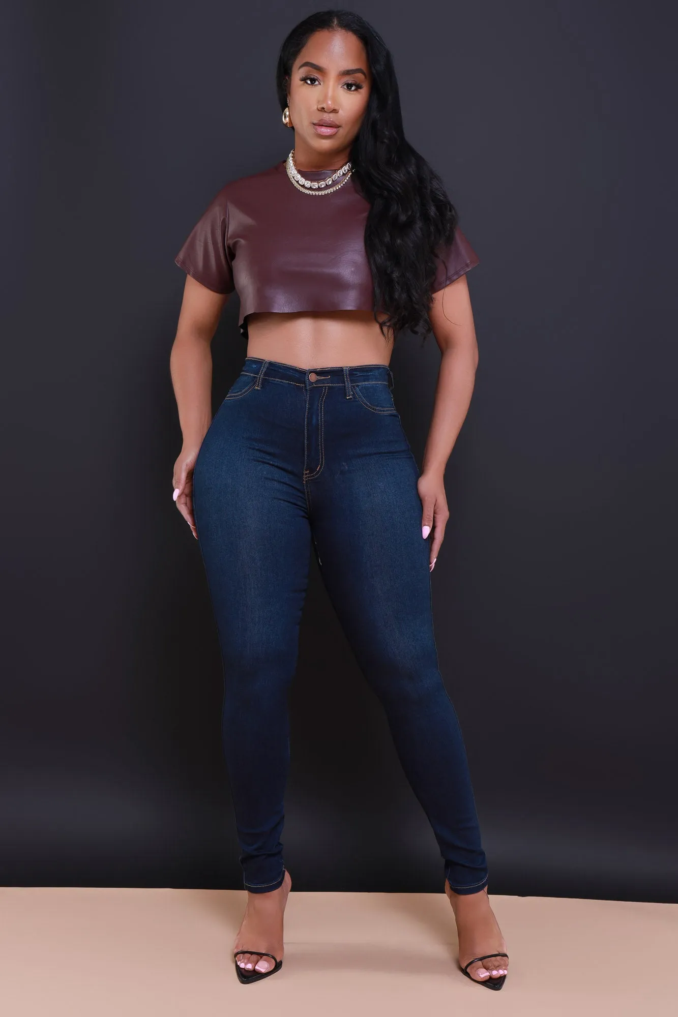 Act Grown Faux Leather Crop Top - Burgundy sold by Swankaposh product image thumbnail 5