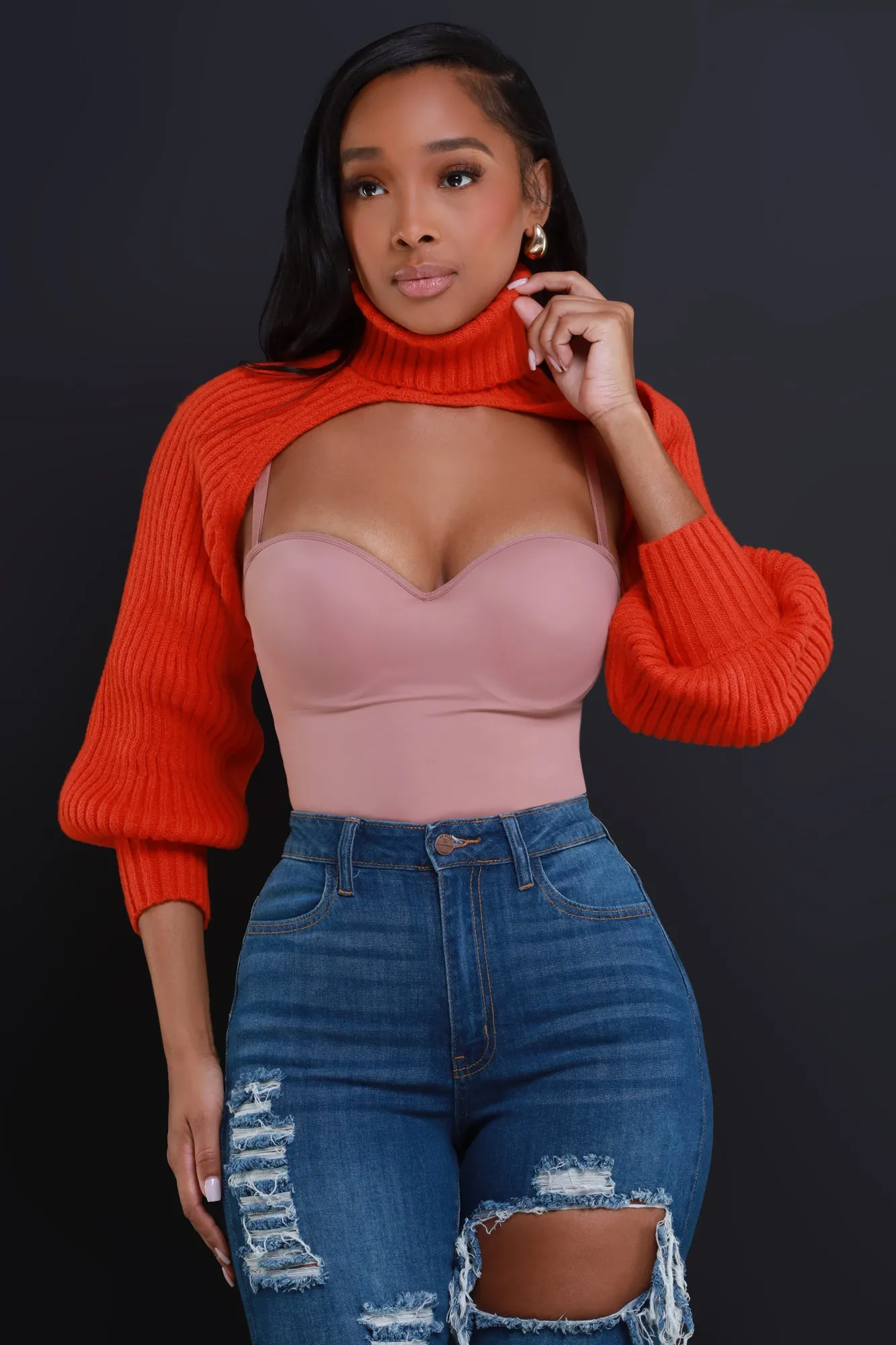 Trust Me Turtleneck Bolero Sweater - Rust sold by Swankaposh product image thumbnail 3