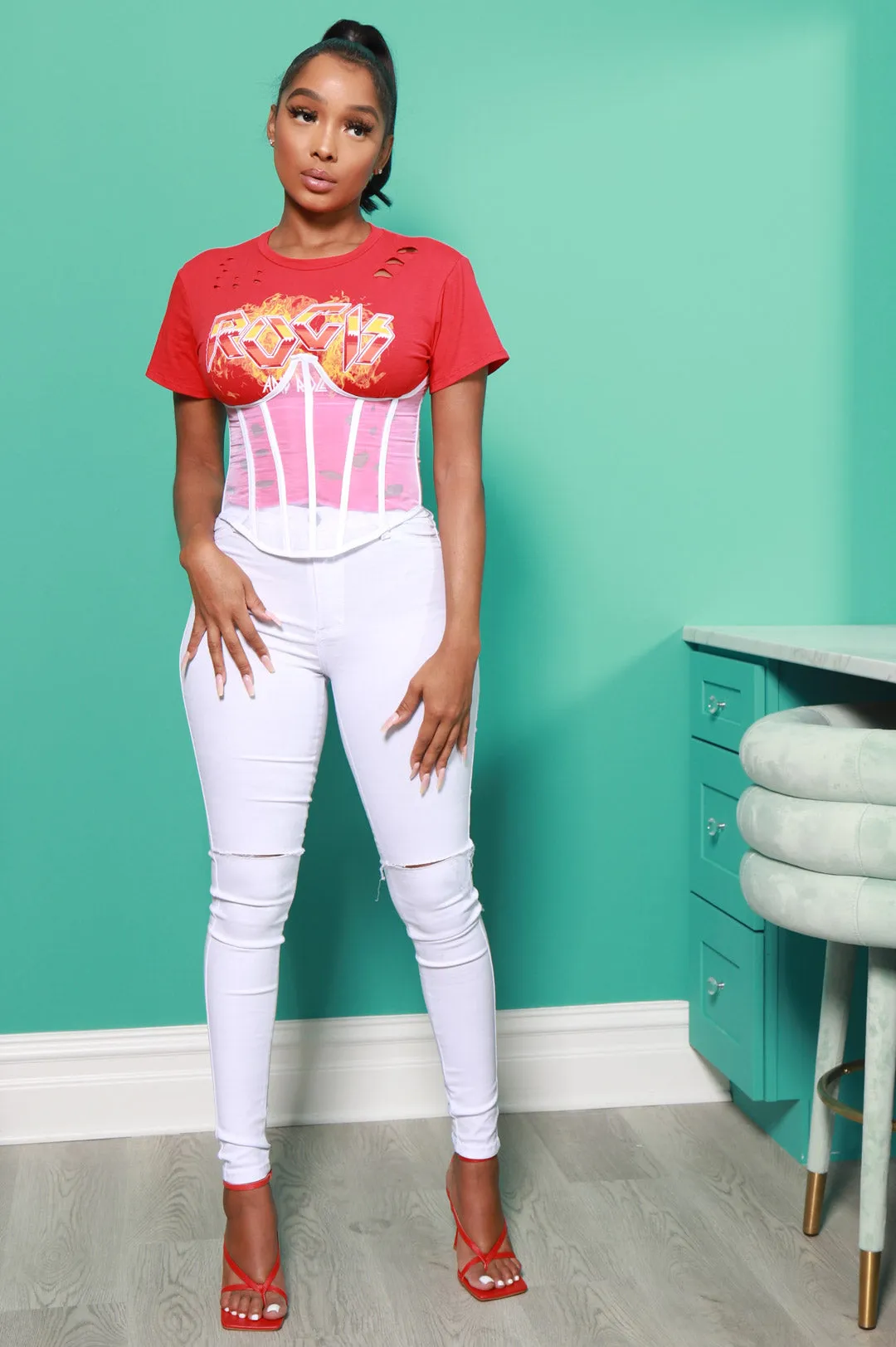 Props Mesh Lace Up Corset - White sold by Swankaposh product image thumbnail 2