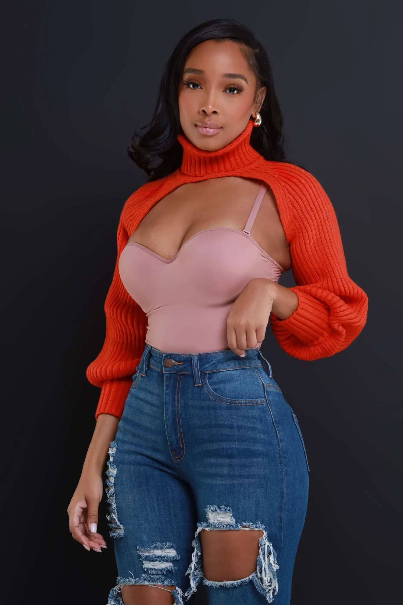 Trust Me Turtleneck Bolero Sweater - Rust sold by Swankaposh