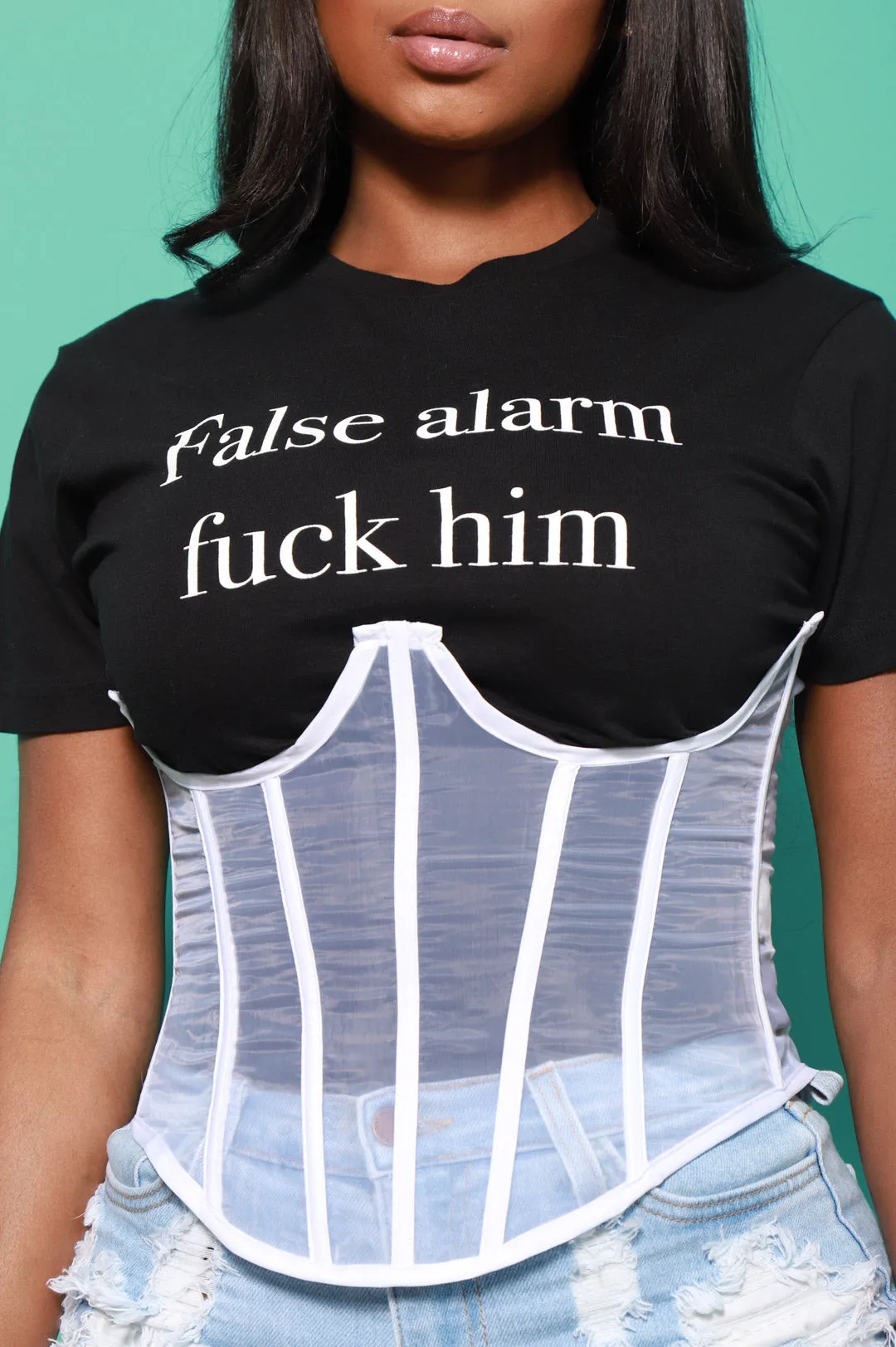 Props Mesh Lace Up Corset - White sold by Swankaposh