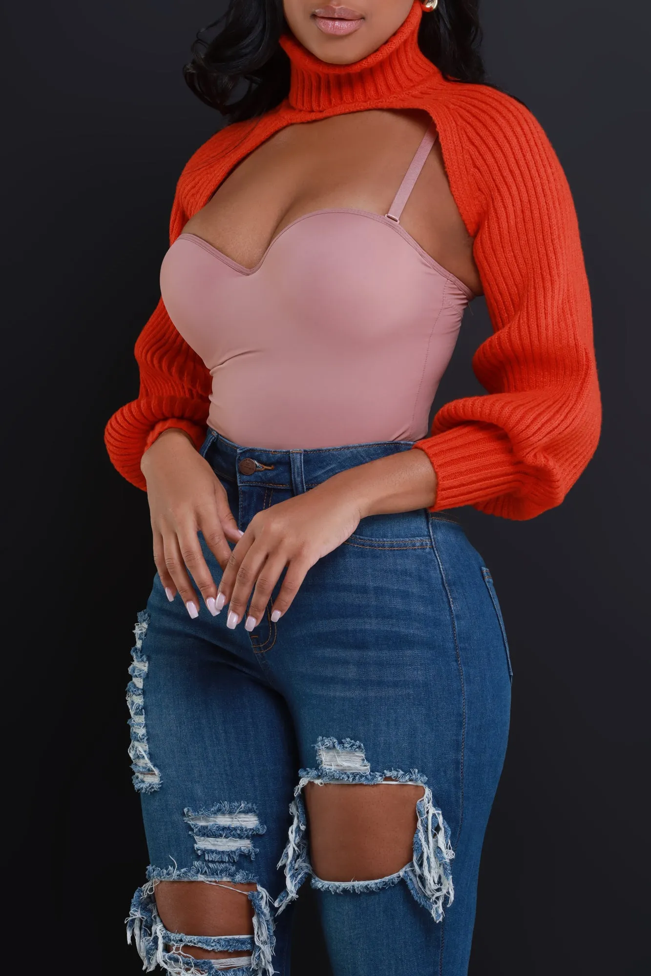 Trust Me Turtleneck Bolero Sweater - Rust sold by Swankaposh product image thumbnail 5