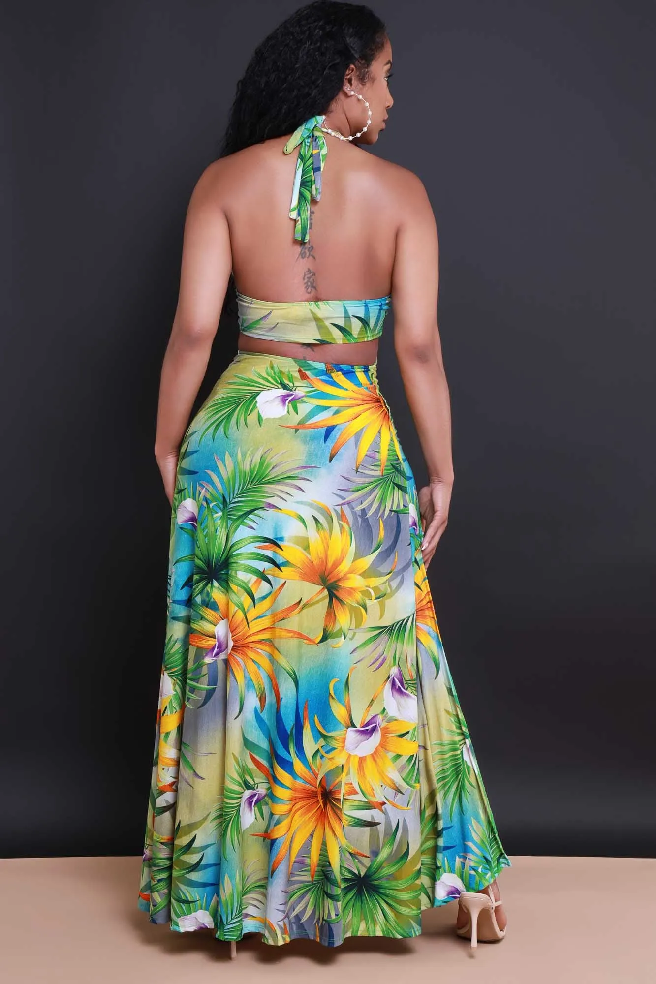 Hot Streak Tropical Print Halter Maxi Dress - Green sold by Swankaposh product image thumbnail 3