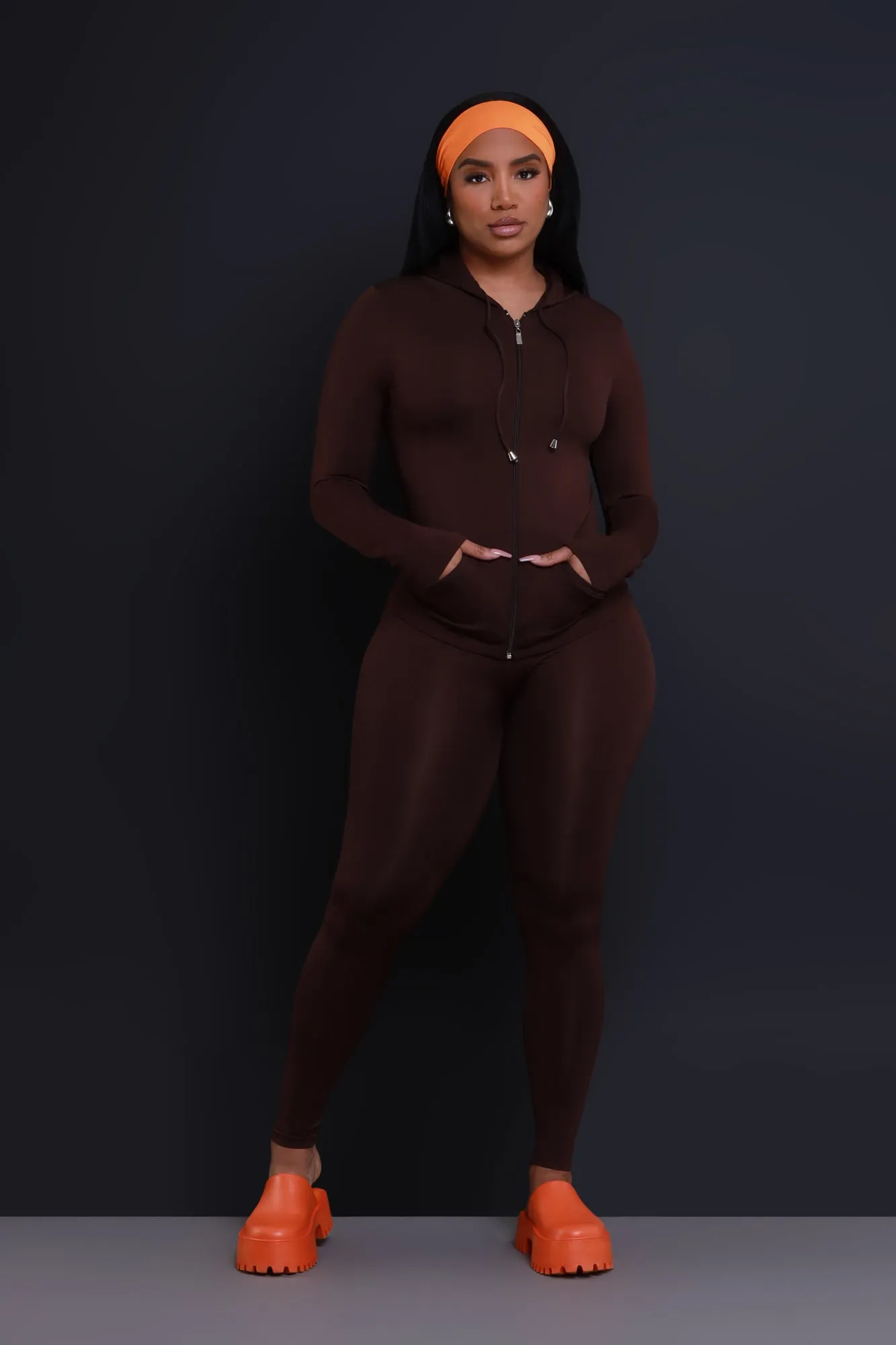 Just Vibing Seamless Zip Up Legging Set - Brown sold by Swankaposh product image thumbnail 2