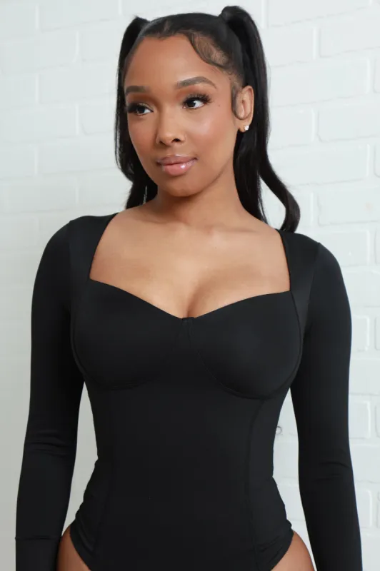 Stay Awhile Long Sleeve Sculpting Bodysuit - Black sold by Swankaposh