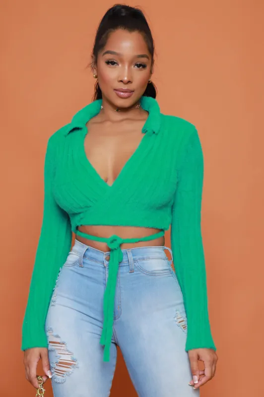 Jump On It Ribbed Tie Up Crop Top - Green sold by Swankaposh