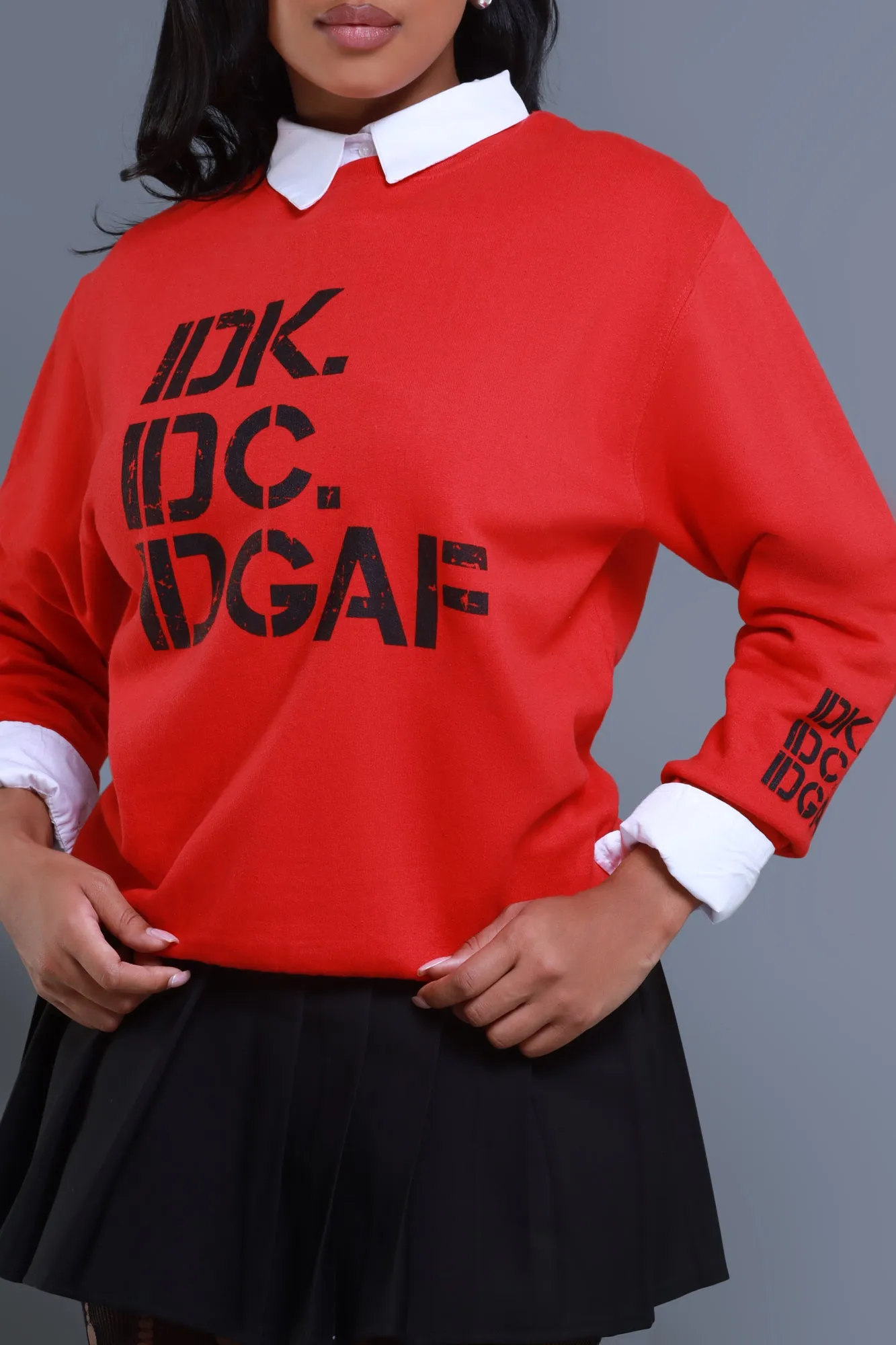 IDK, IDC Graphic Crewneck Sweatshirt - Red/Black sold by Swankaposh product image thumbnail 3