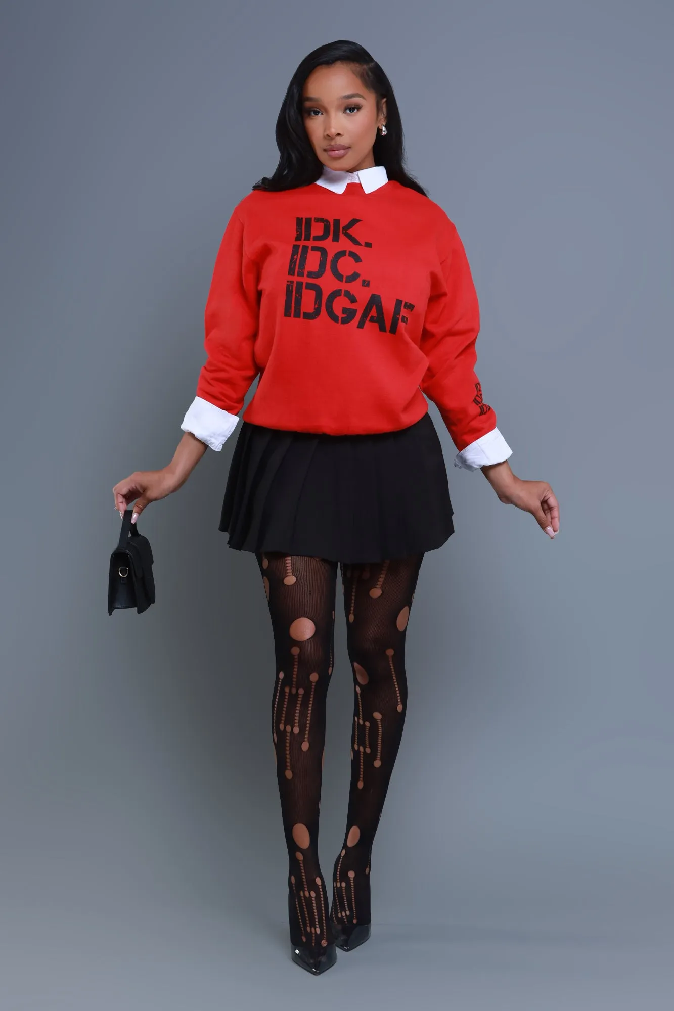 IDK, IDC Graphic Crewneck Sweatshirt - Red/Black sold by Swankaposh product image thumbnail 5