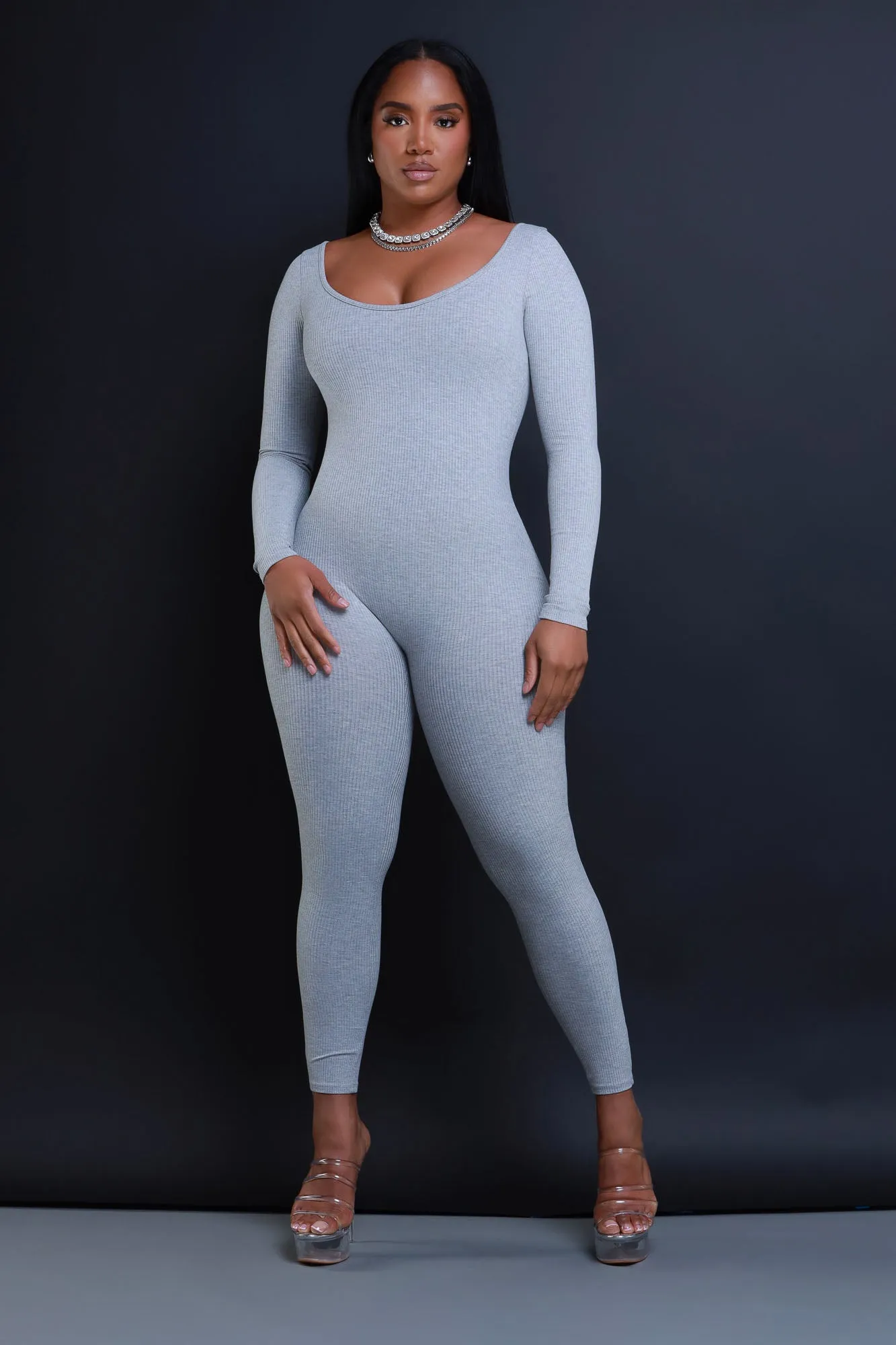 Anti-Hero Open Back Cellulite Deleter Jumpsuit - Heather Grey sold by Swankaposh