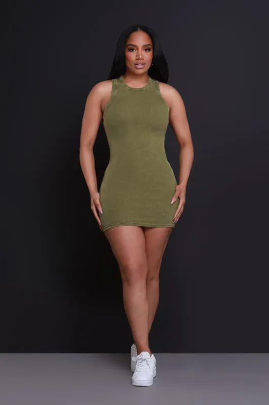 Front Row NUW Ribbed Mini Dress - Moss Green sold by Swankaposh