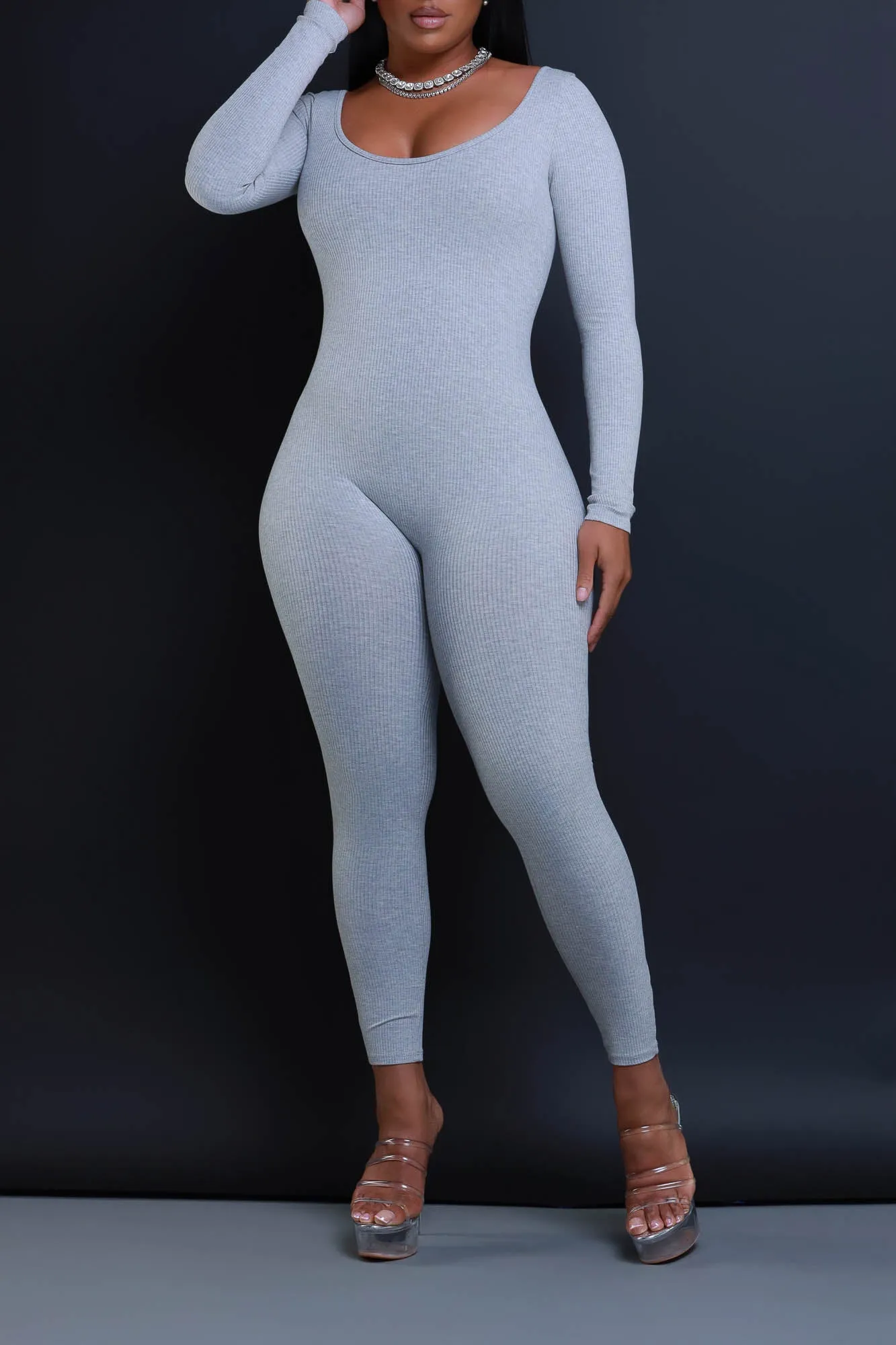 Anti-Hero Open Back Cellulite Deleter Jumpsuit - Heather Grey sold by Swankaposh product image thumbnail 5