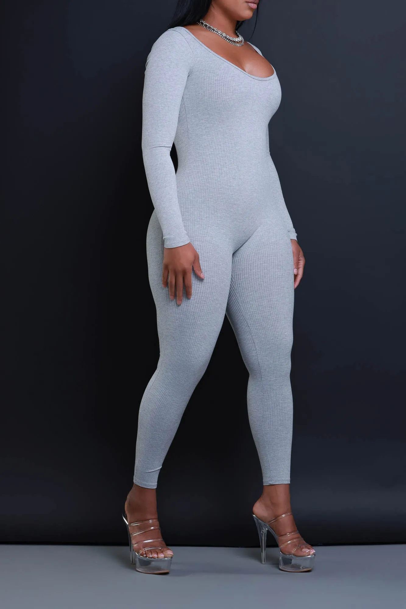 Anti-Hero Open Back Cellulite Deleter Jumpsuit - Heather Grey sold by Swankaposh product image thumbnail 3