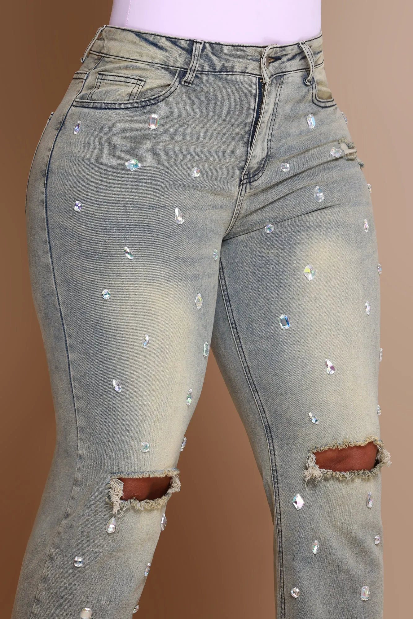 Thunder Rolls Rhinestone Embellished Ripped Jeans - Vintage Wash sold by Swankaposh product image thumbnail 4
