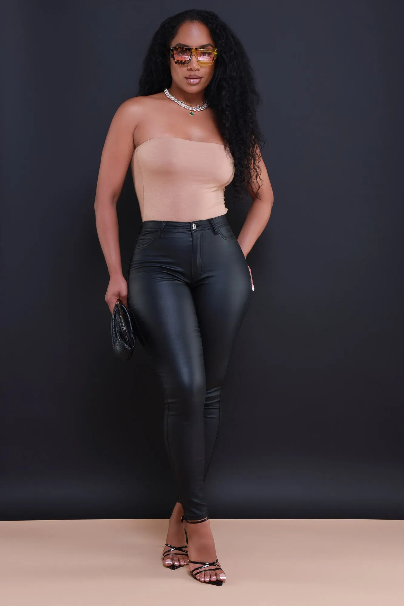 Curve You Faux Leather High Rise Pants - Black sold by Swankaposh