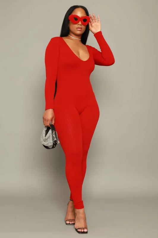Out Of Body Seamless Jumpsuit - Red sold by Swankaposh