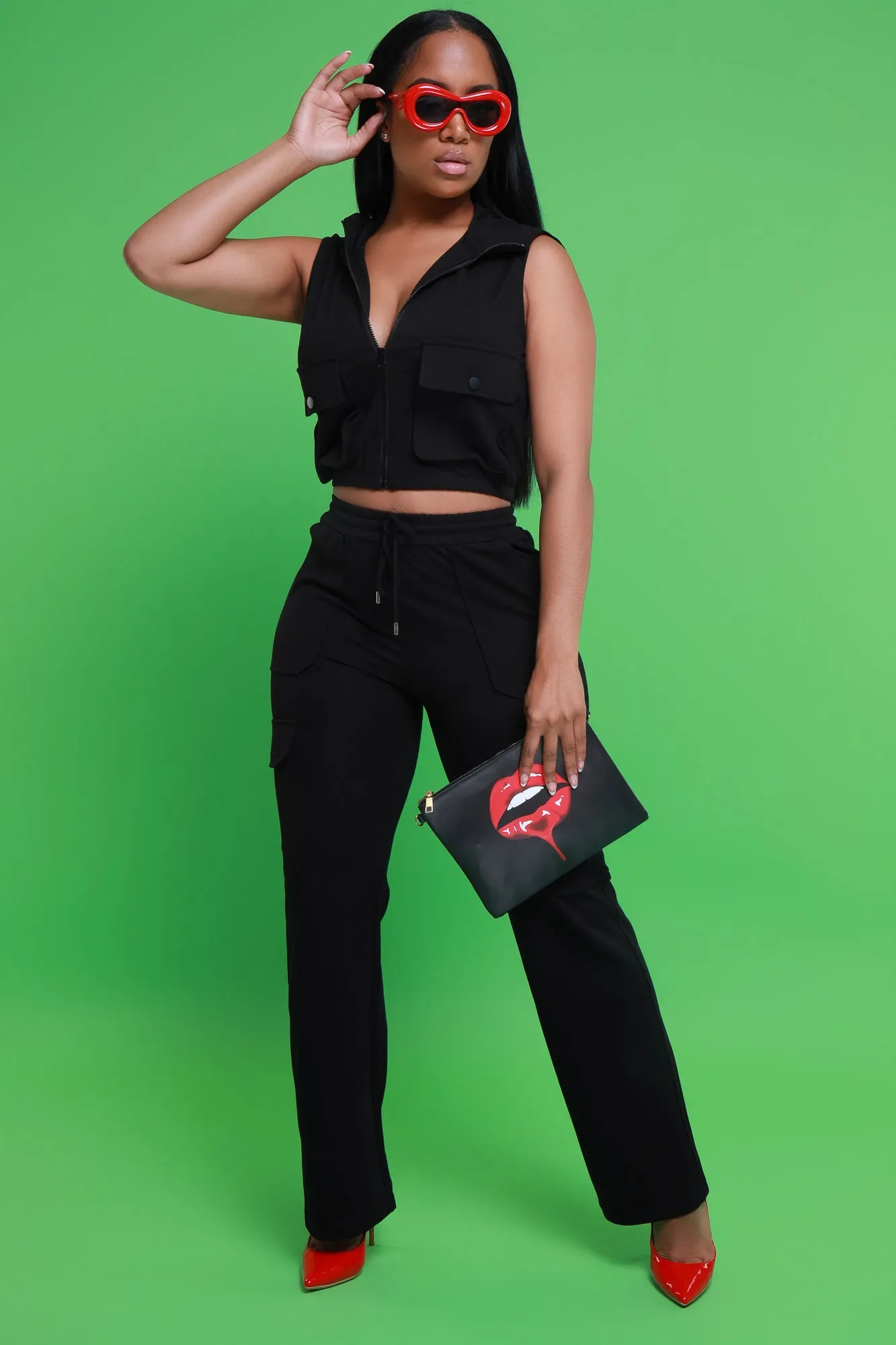 Got Plans Cargo Hooded Vest Pants Set - Black sold by Swankaposh product image thumbnail 5