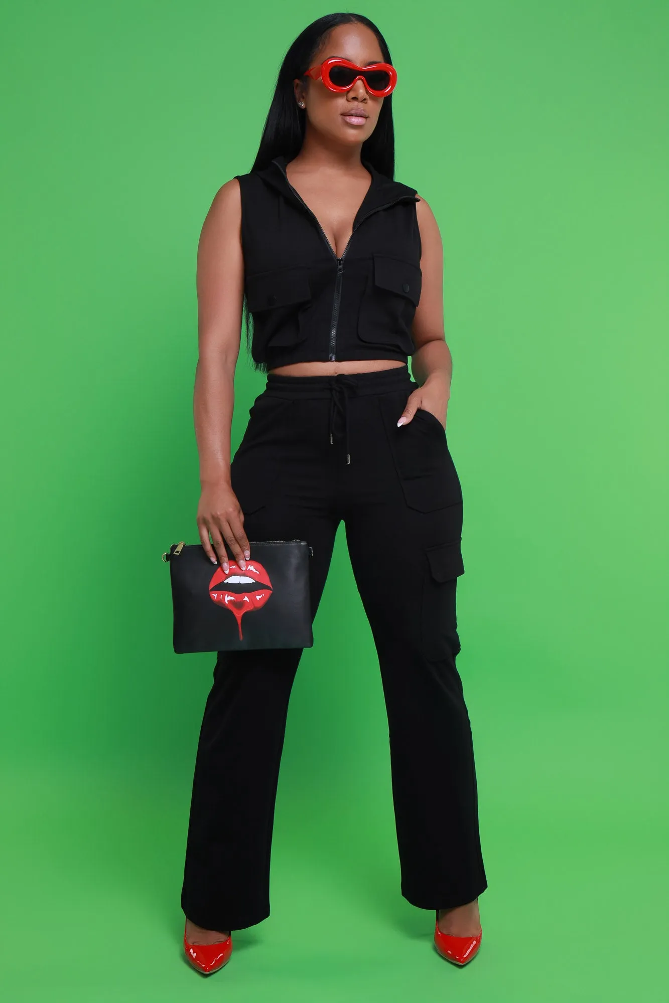 Got Plans Cargo Hooded Vest Pants Set - Black sold by Swankaposh product image thumbnail 2